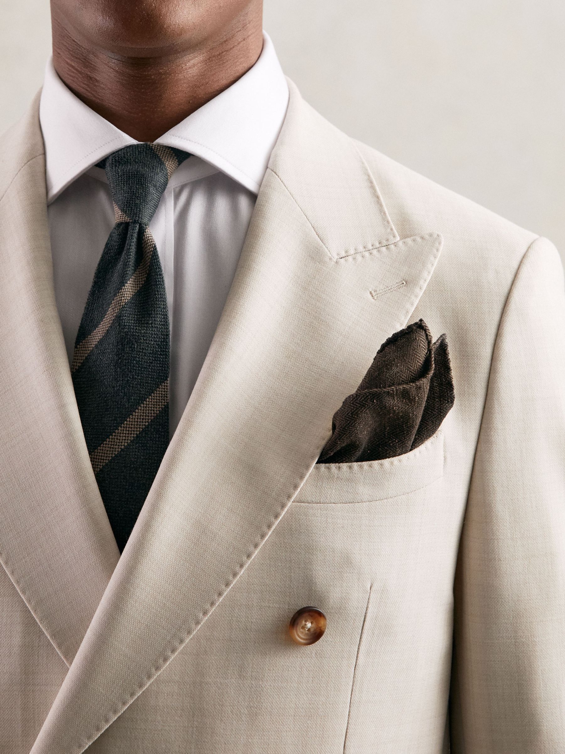 Silk Blend Herringbone Pocket Square in Chocolate Brown - Image 2 of 4