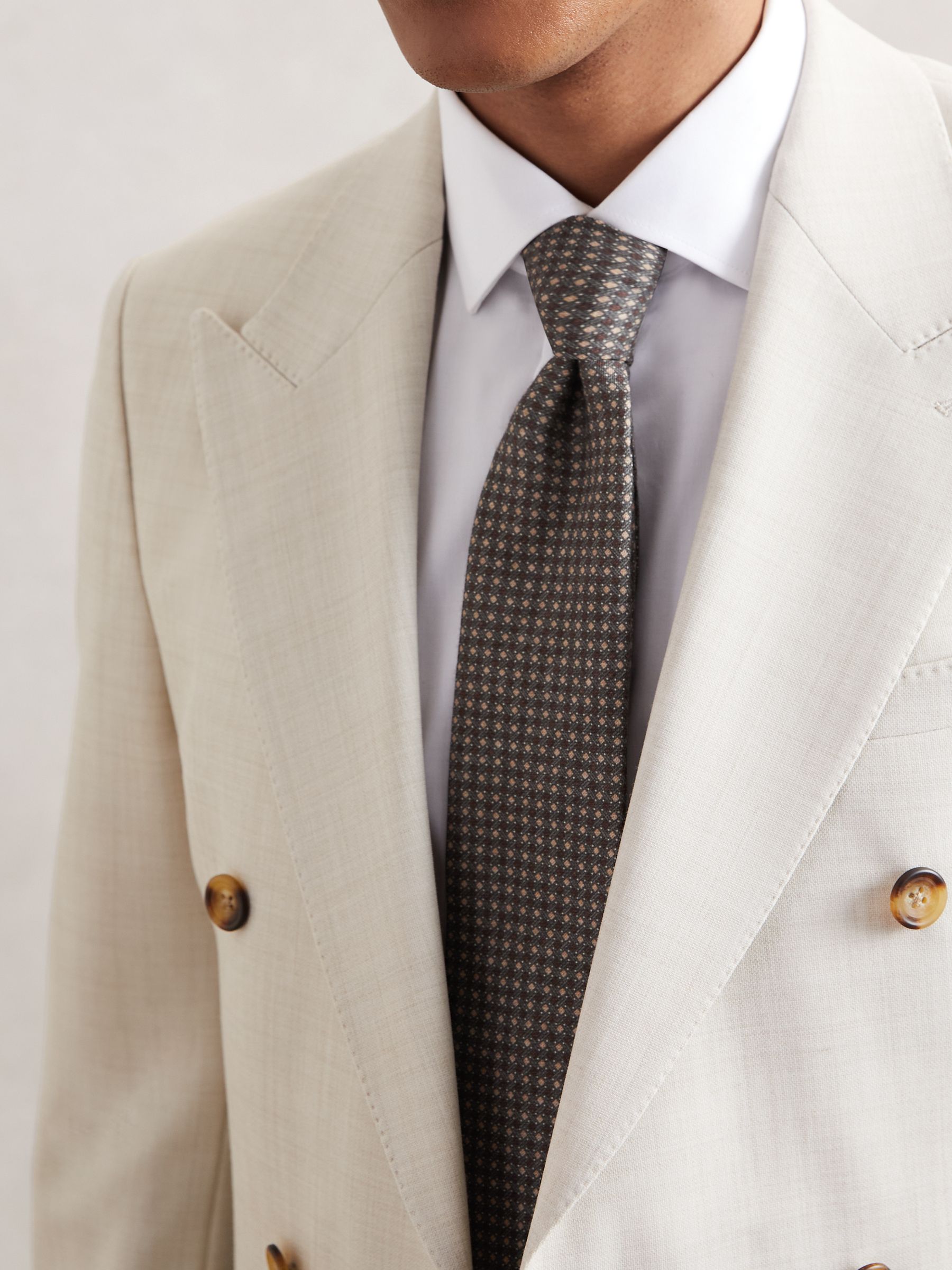 Micro-Square Print Tie With Wool in Dark Sage Multi - Image 2 of 6