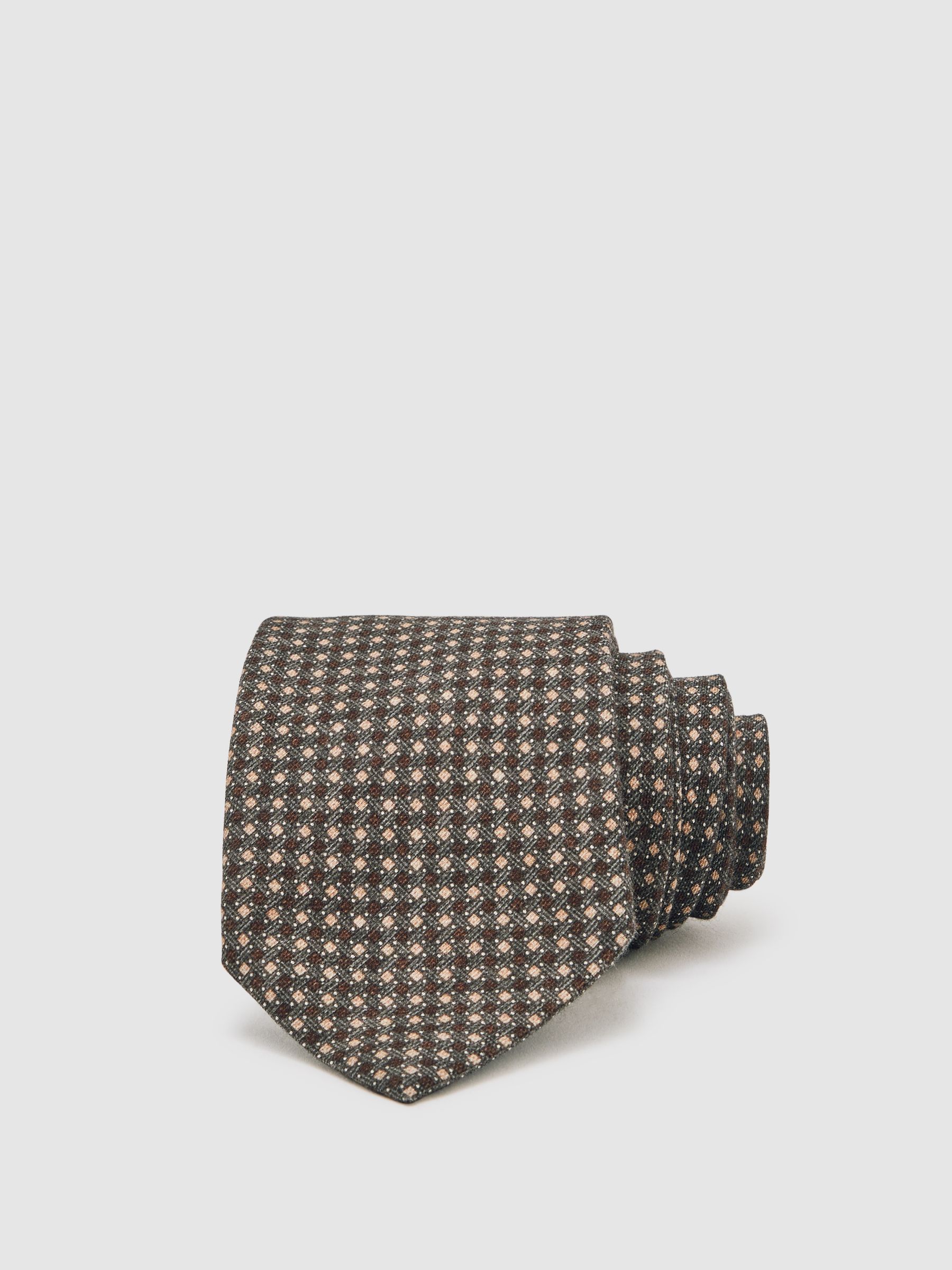 Micro-Square Print Tie With Wool in Dark Sage Multi - Image 3 of 6