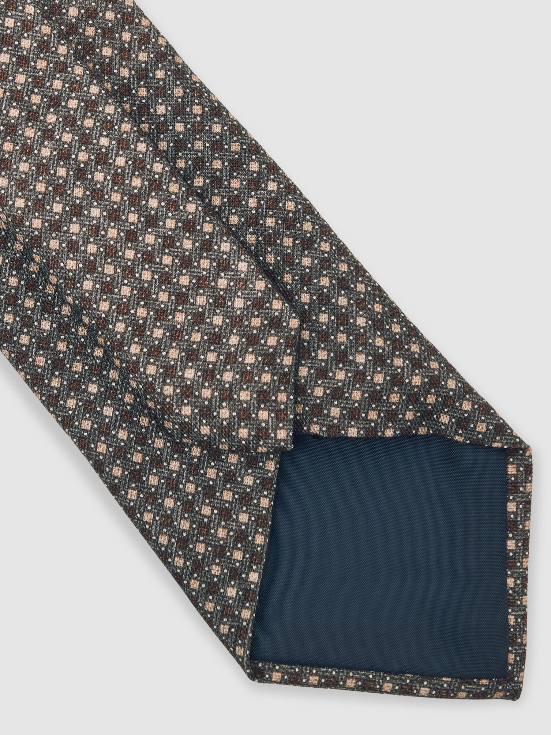 Micro-Square Print Tie With Wool in Dark Sage Multi - image 3