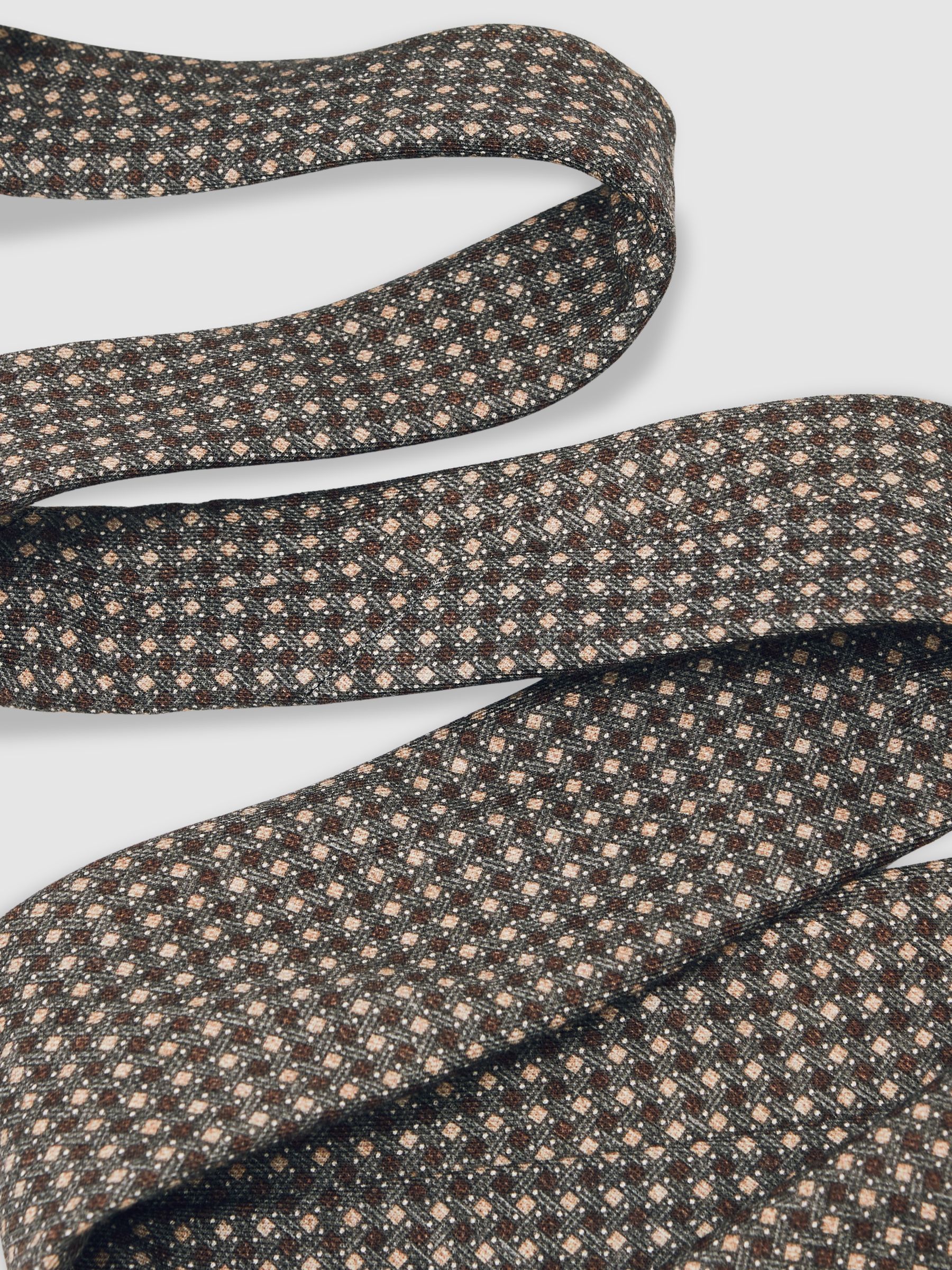 Micro-Square Print Tie With Wool in Dark Sage Multi - Image 6 of 6