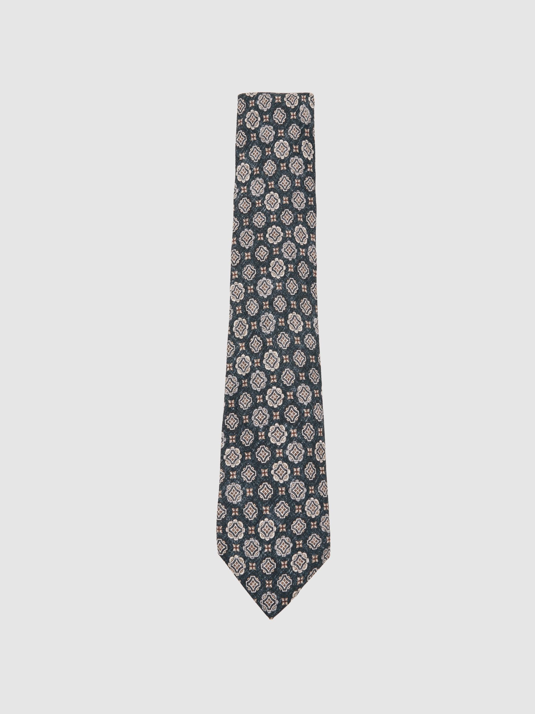 Silk Medallion Print Tie in Indigo Melange - Image 1 of 5