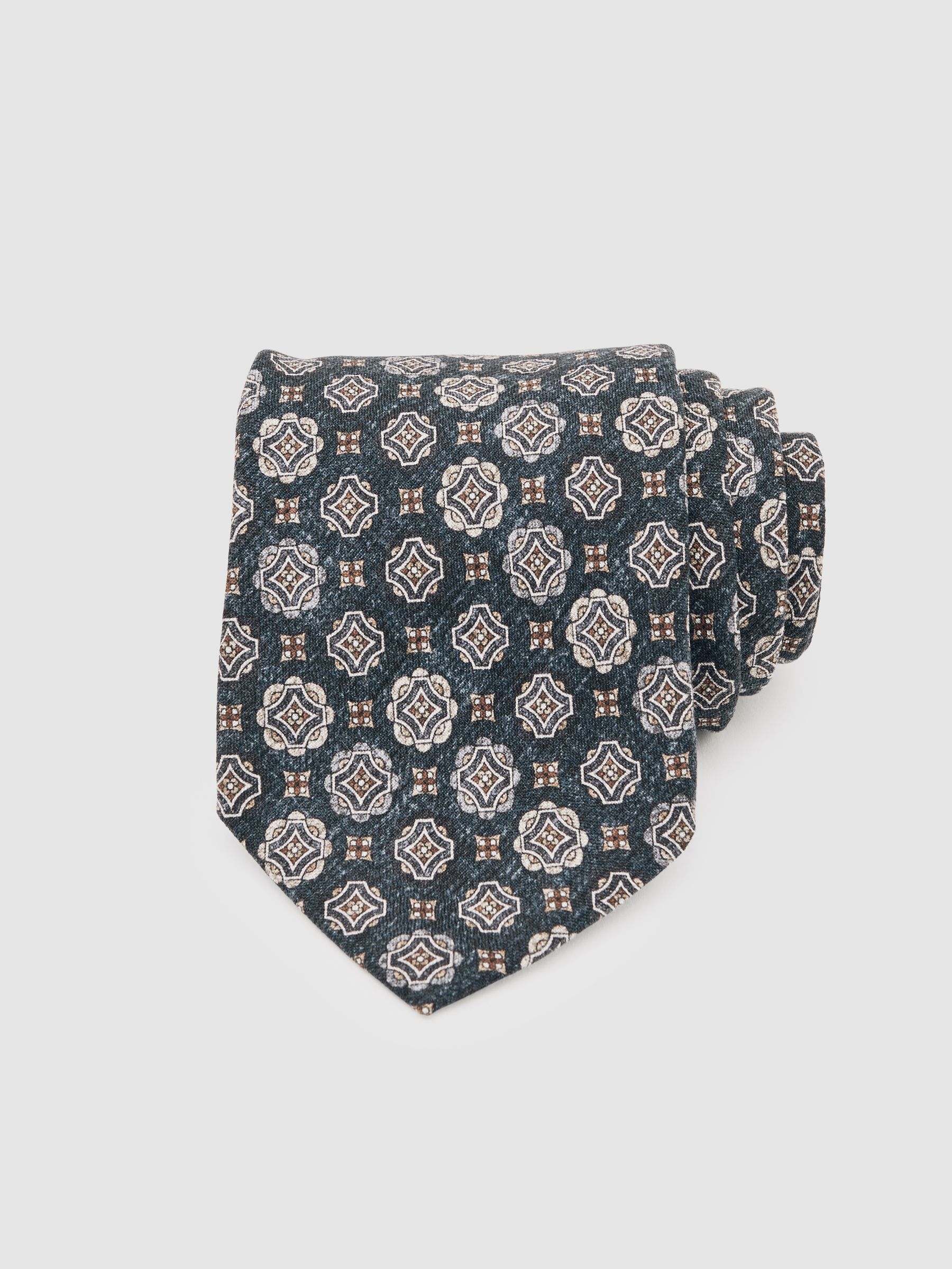 Silk Medallion Print Tie in Indigo Melange - Image 2 of 5