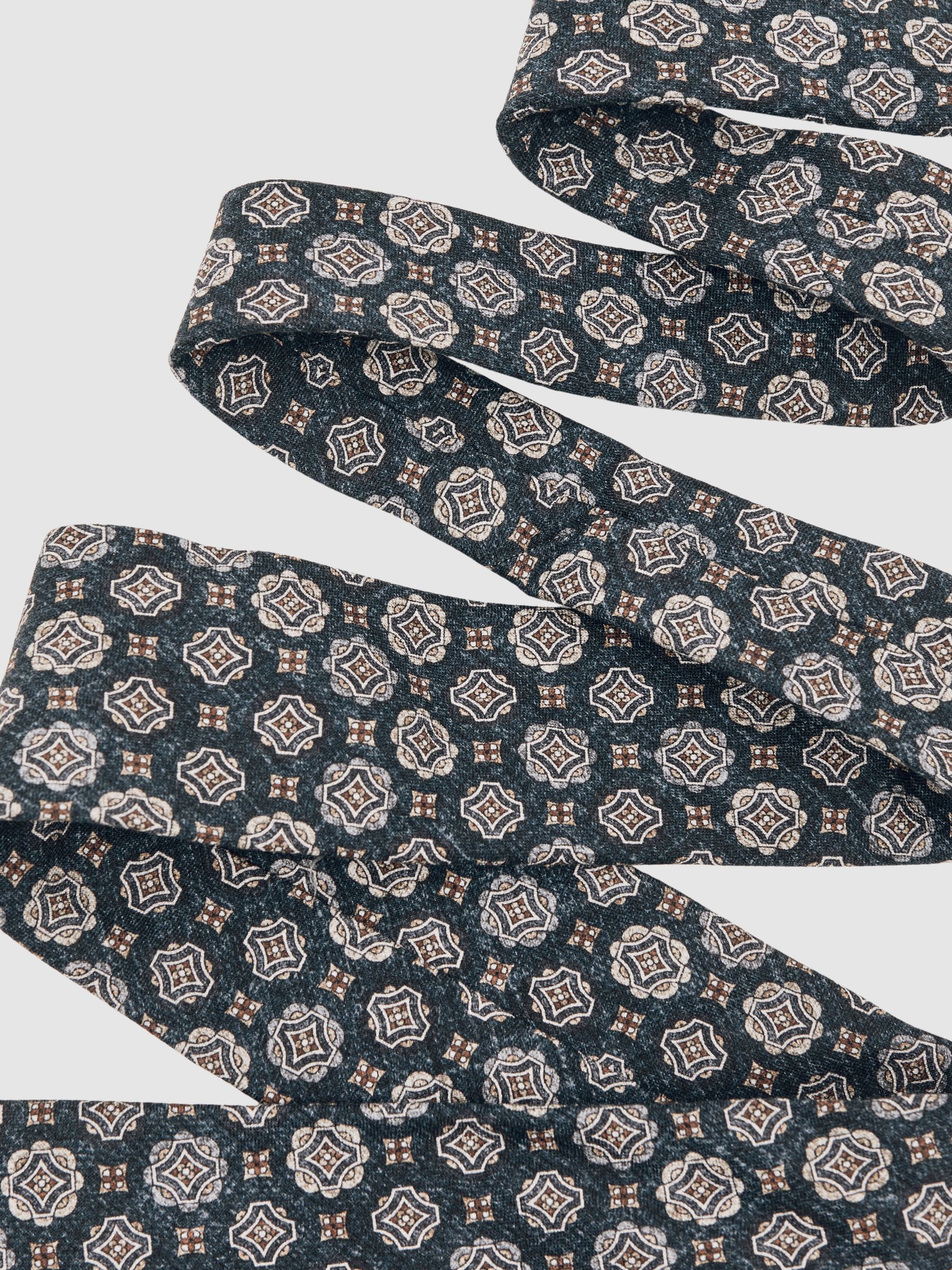 Silk Medallion Print Tie in Indigo Melange - Image 3 of 5