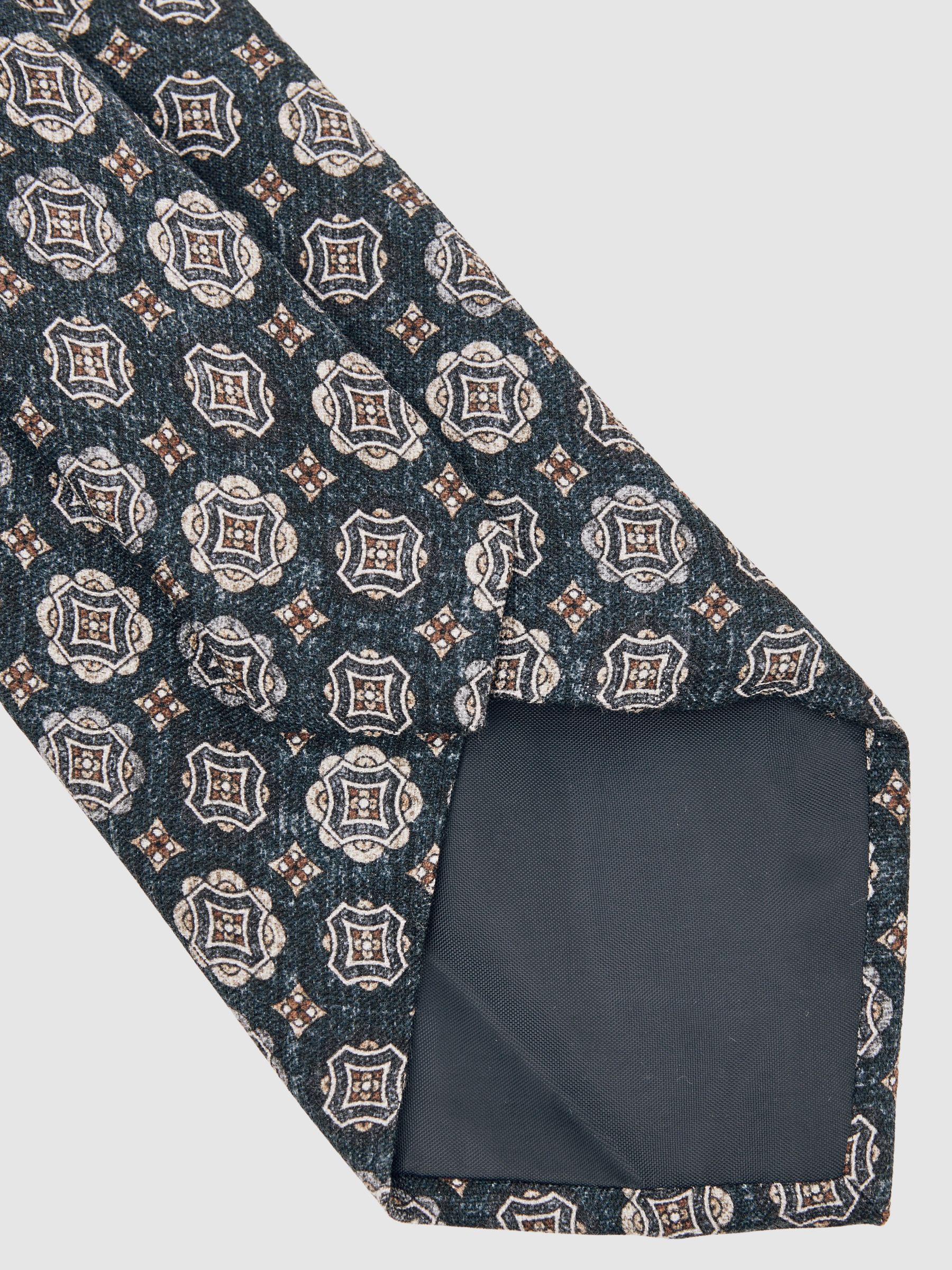 Silk Medallion Print Tie in Indigo Melange - Image 4 of 5