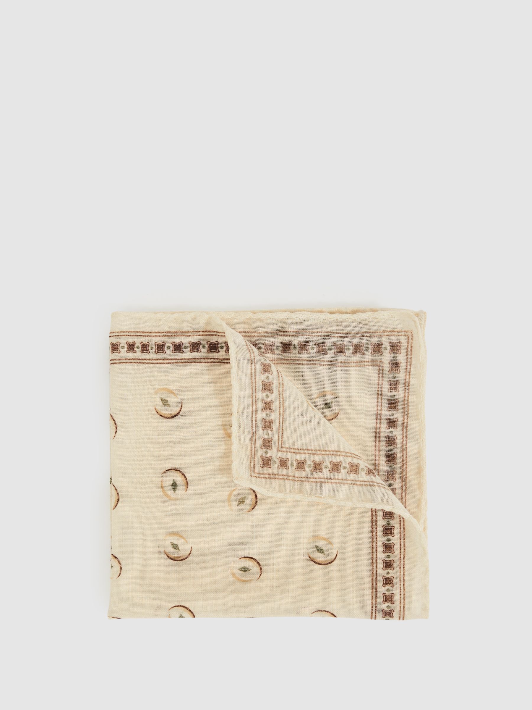 Wool Motif Print Pocket Square in Off White - Image 1 of 3