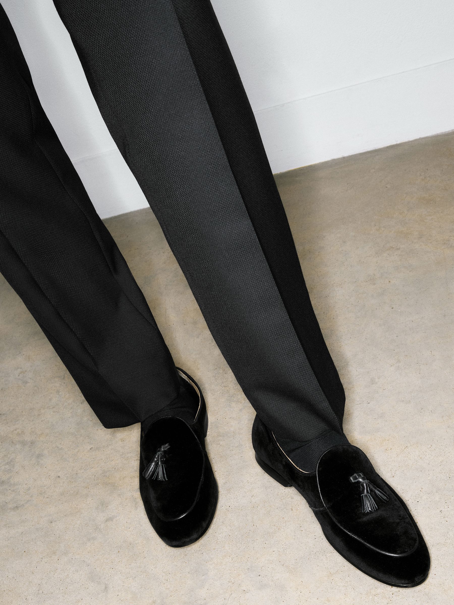 Reiss Velvet Tassel-Detail Loafers in Black | REISS display picture 1