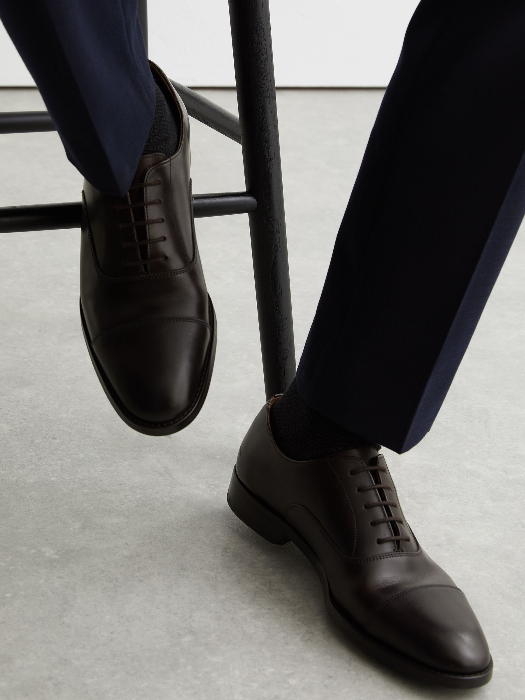 Leather Lace Up Oxford Shoes in Dark Brown - Image 4 of 8