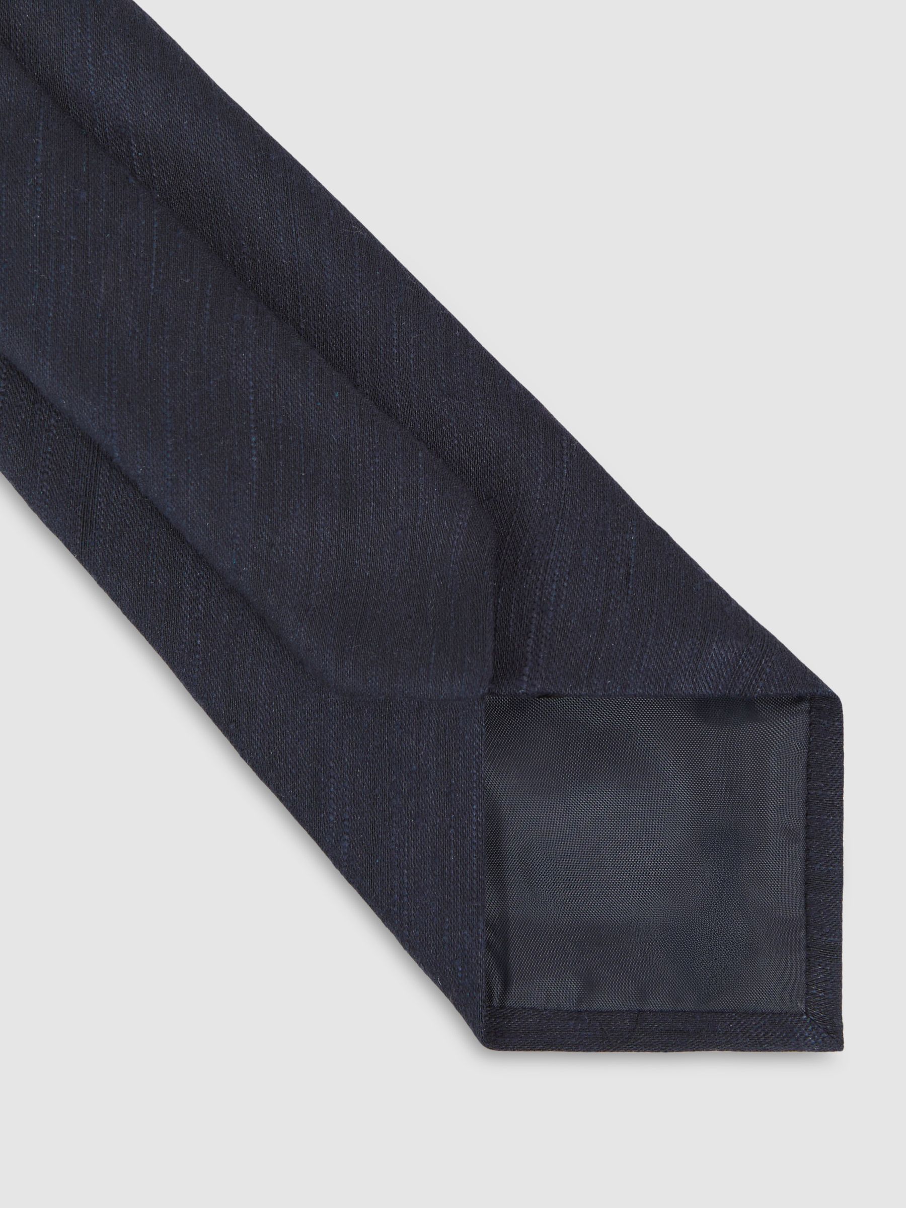 Silk Blend Textured Tie in Navy - Image 5 of 6