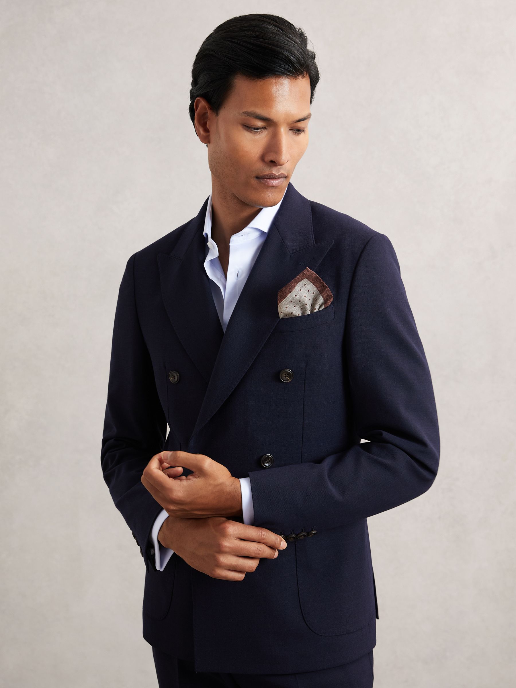 Wool-Cotton Polka-Dot Pocket Square in Grey Melange - Image 2 of 5