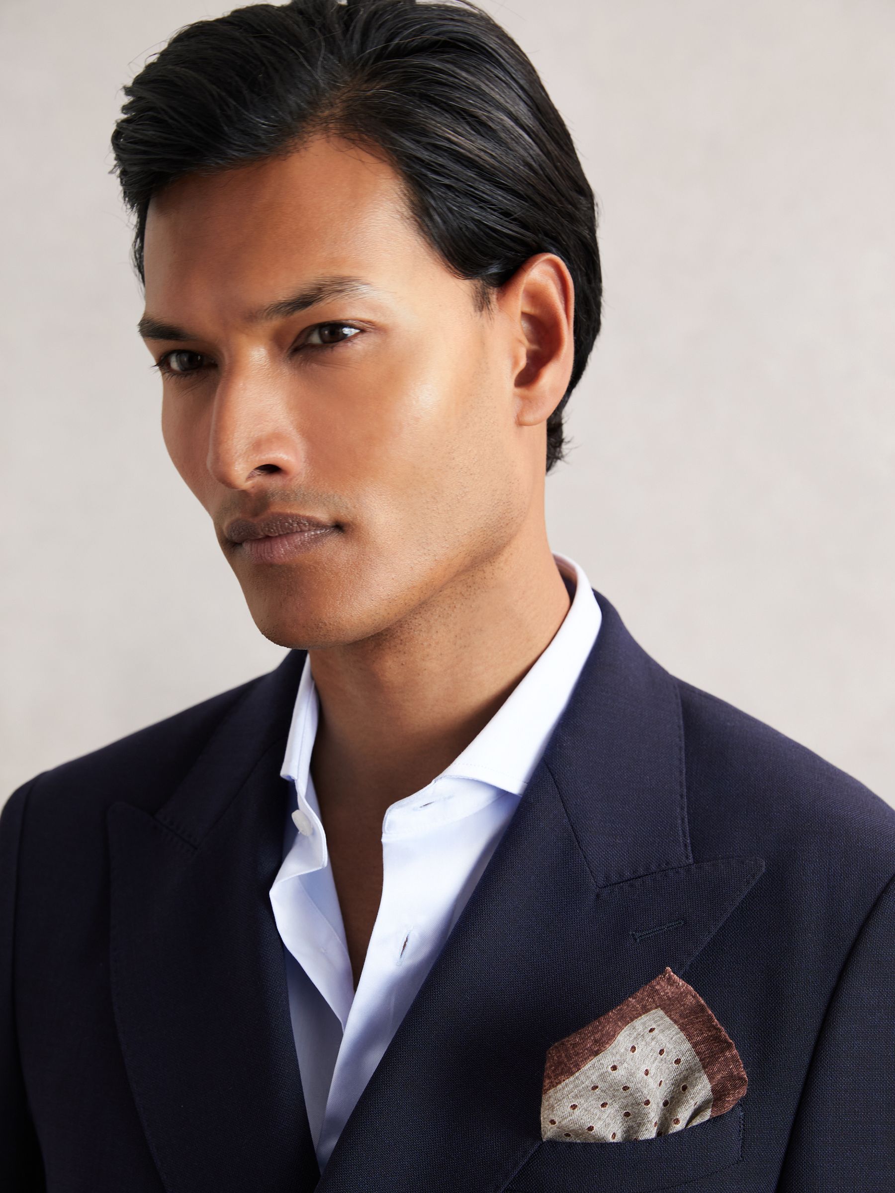 Wool-Cotton Polka-Dot Pocket Square in Grey Melange - image 2