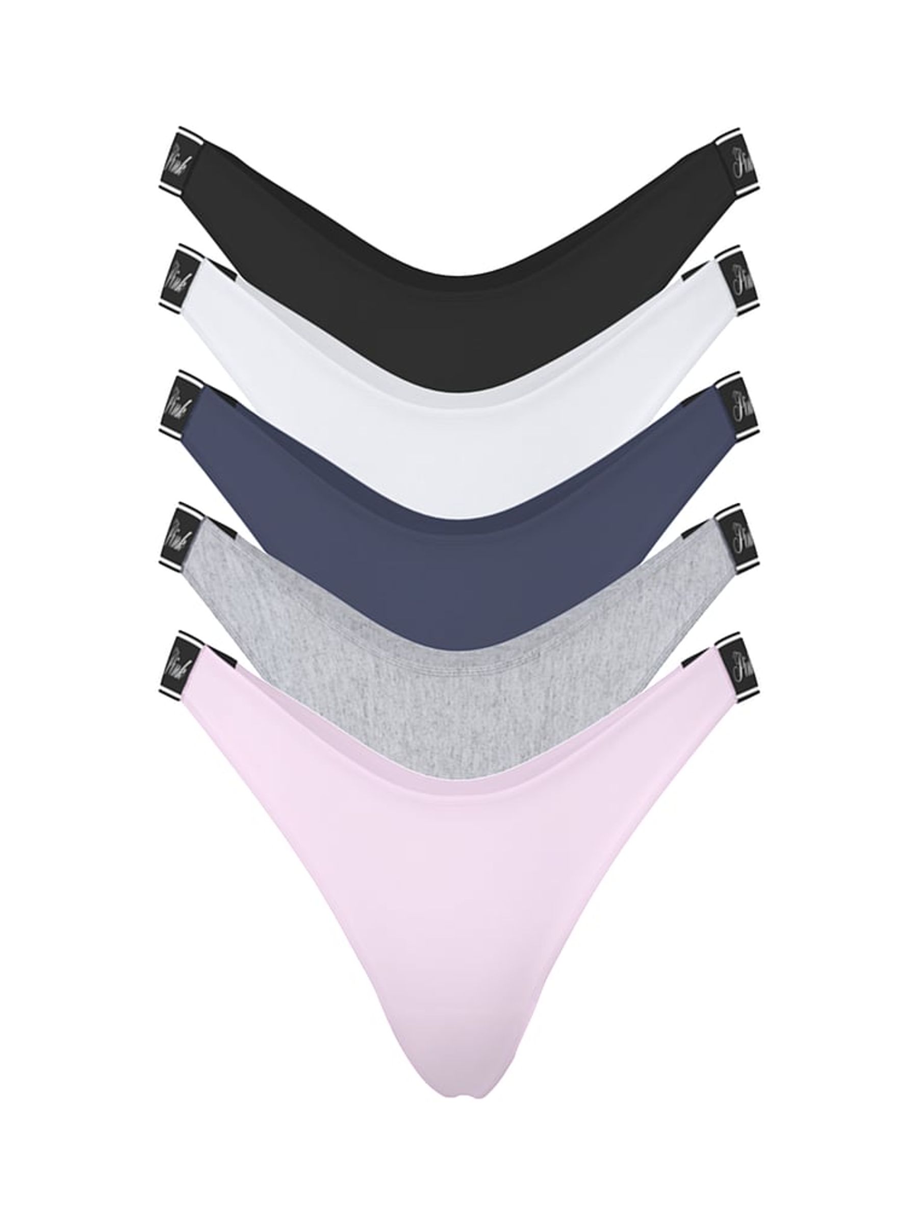 BlackGreyWhitePinkBlue Thong 5 Pack Logo Knickers - Image 1 of 2