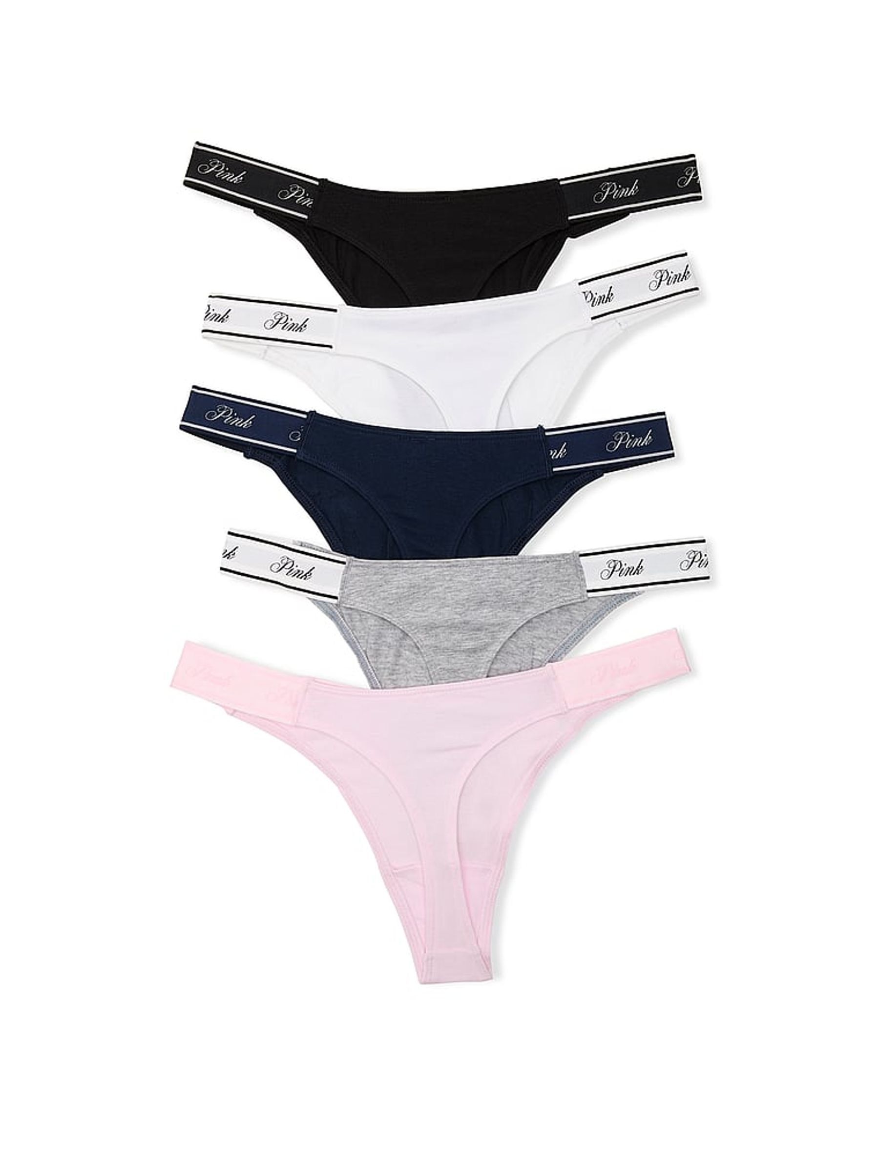 BlackGreyWhitePinkBlue Thong 5 Pack Logo Knickers - Image 2 of 2