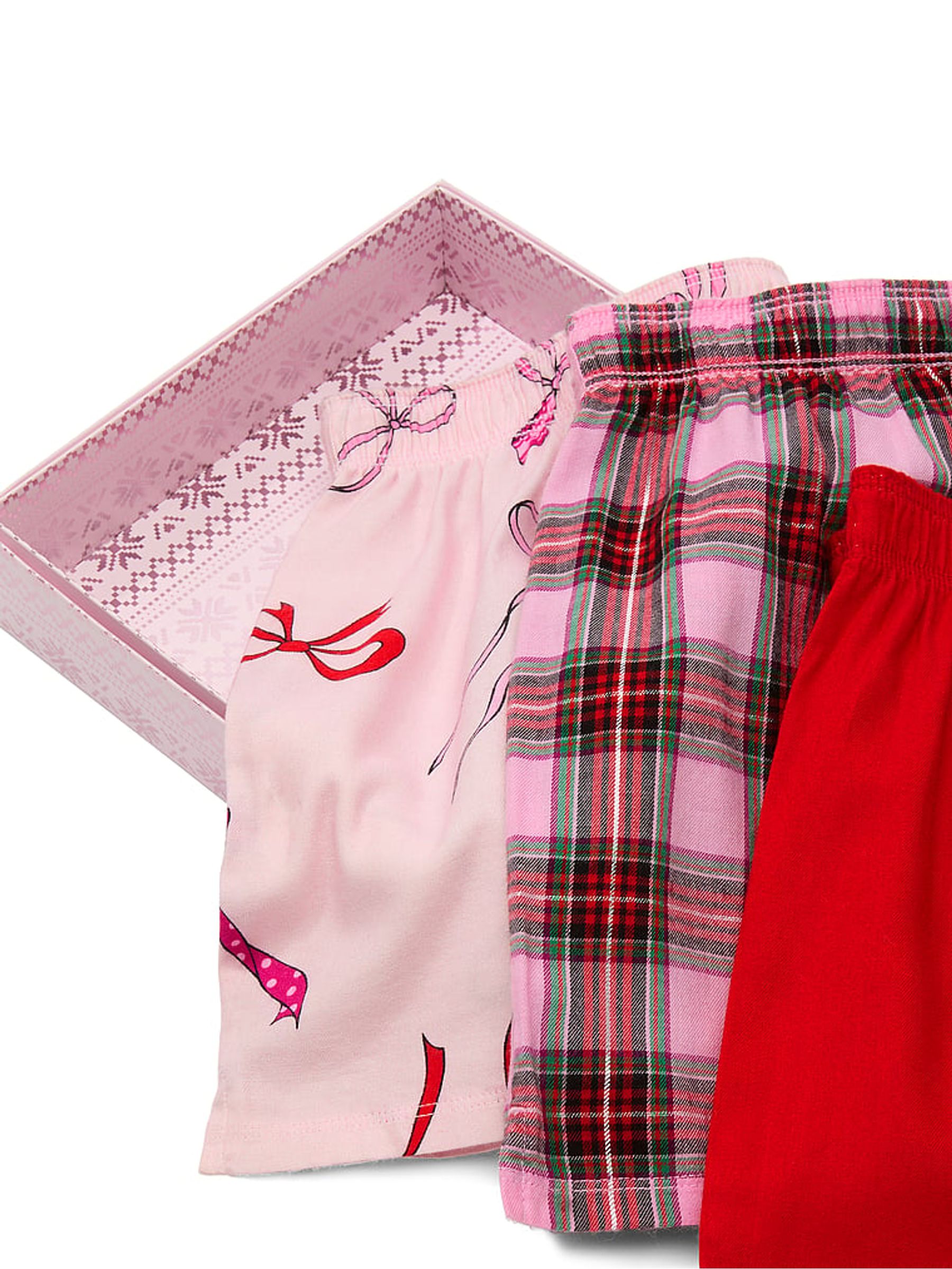 Red/ Pink Tartan/ Pink Bows 3 Pack Flannel Pyjama Bottoms - Image 2 of 2