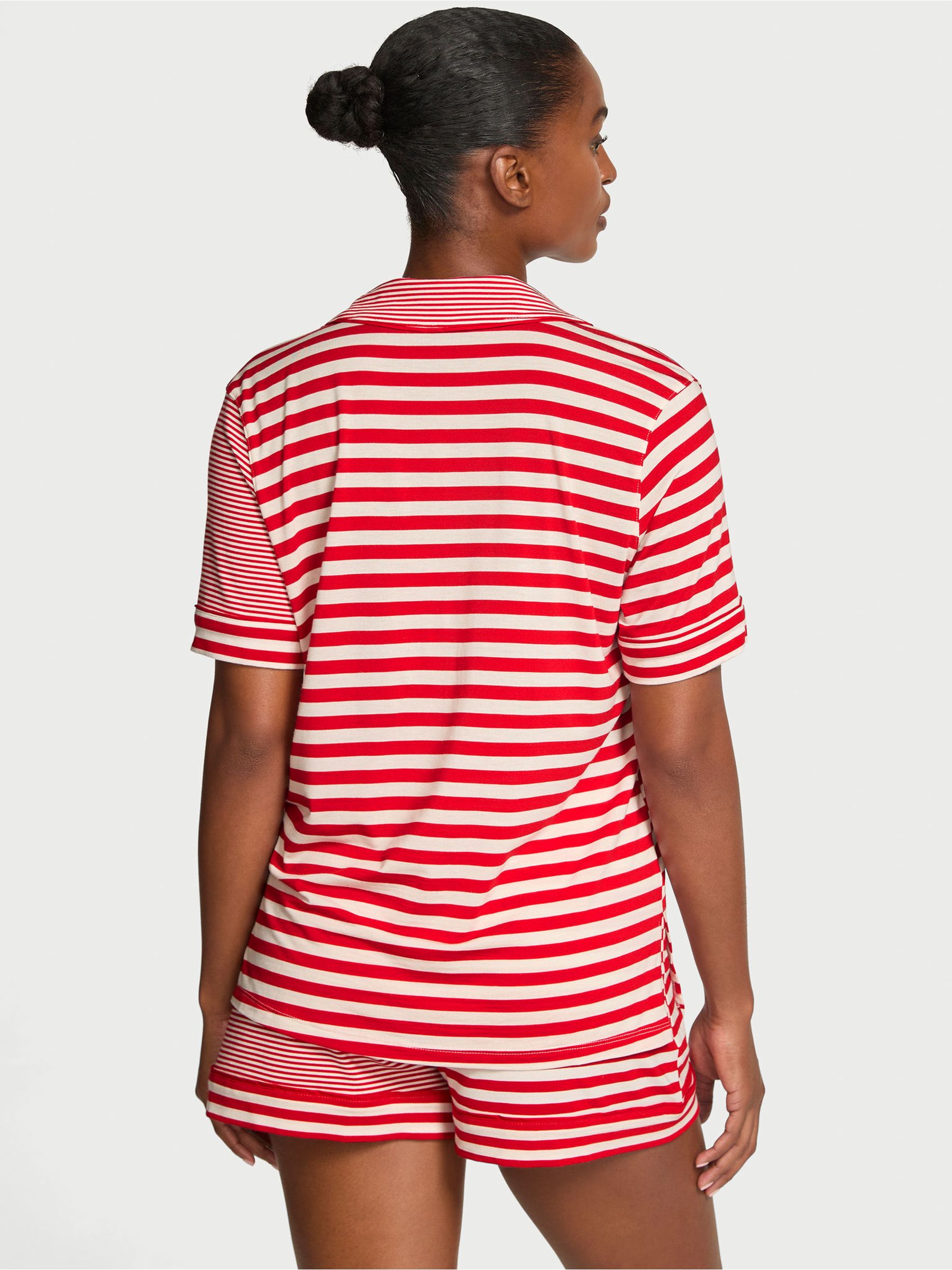 Lipstick Red and White Stripe Modal Short Pyjamas Set - Image 2 of 2