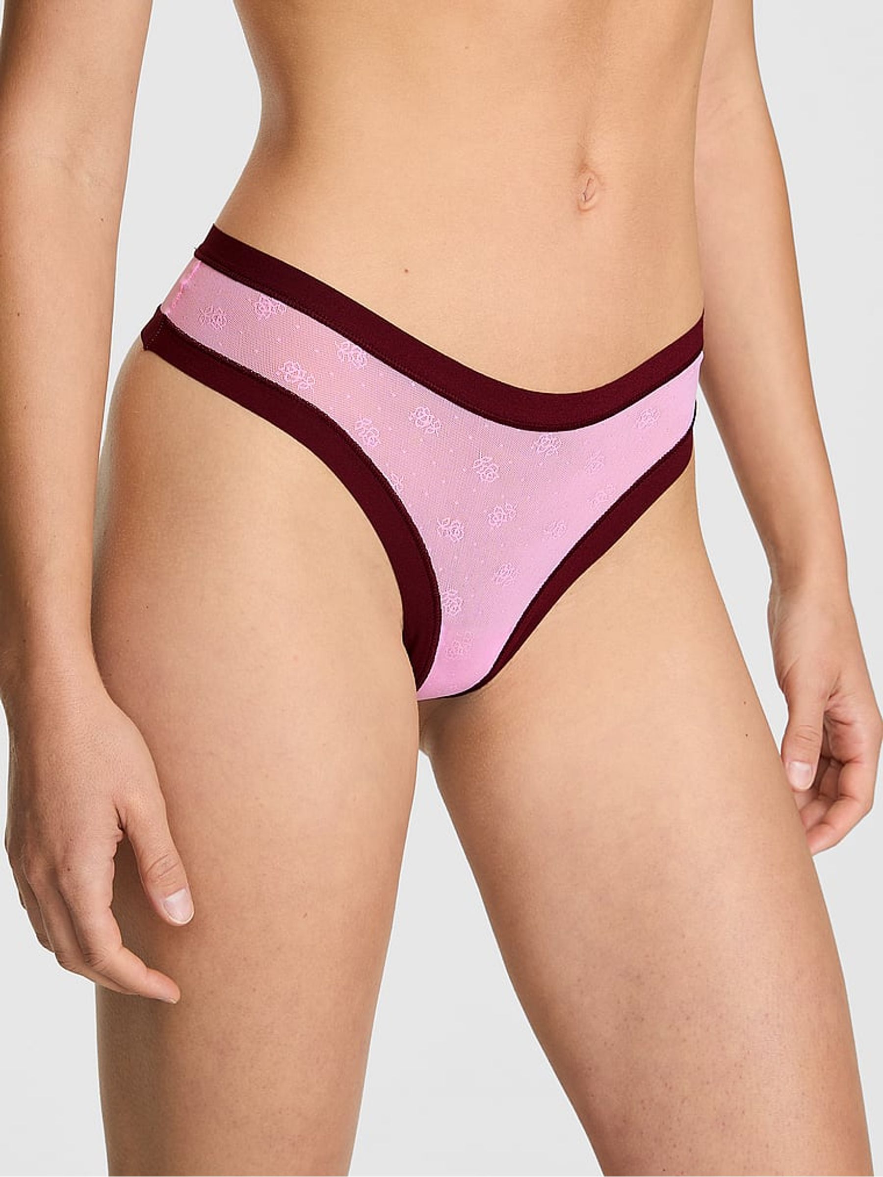Pink Lollipop Thong No Show Rib Mesh Knickers - Image 1 of 3