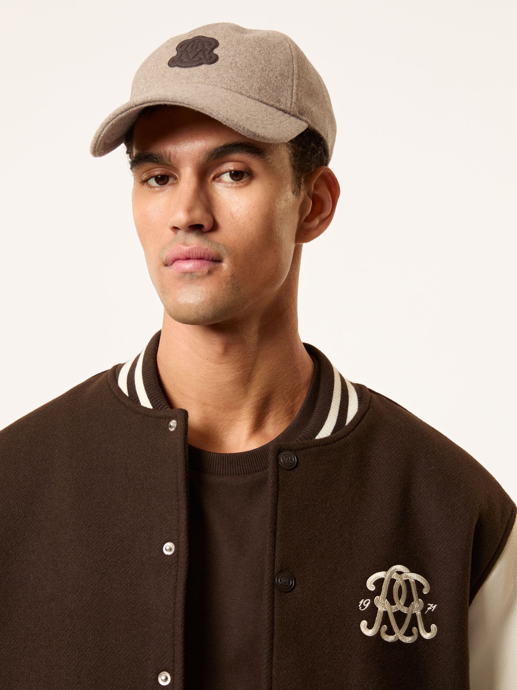 Monogram Appliqué Wool-Blend Cap in Oatmeal Brown - Image 2 of 5