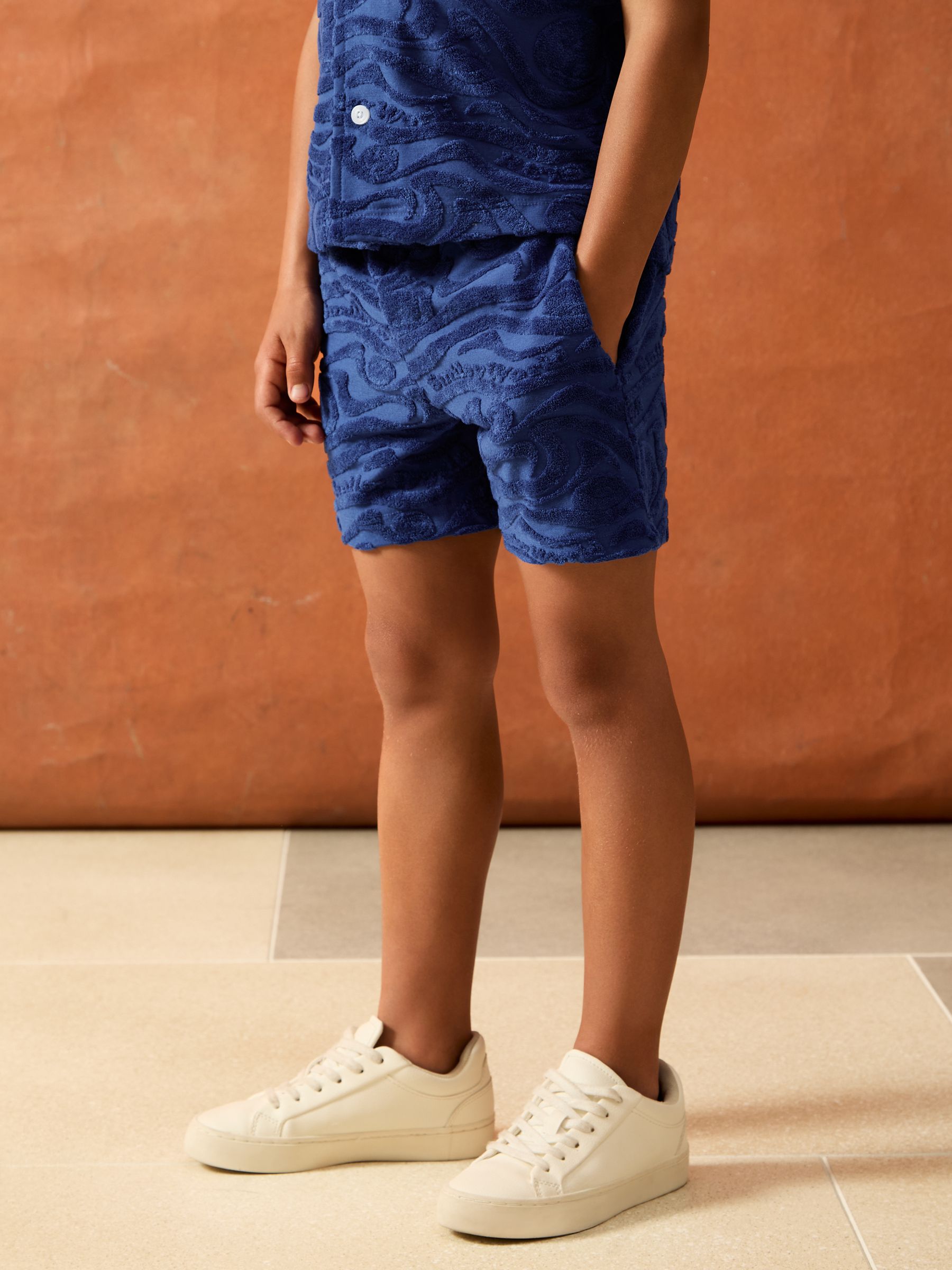 9-13 yrs SmileyWorld | Reiss Wave Texture Shorts in Bright Blue - Image 1 of 4