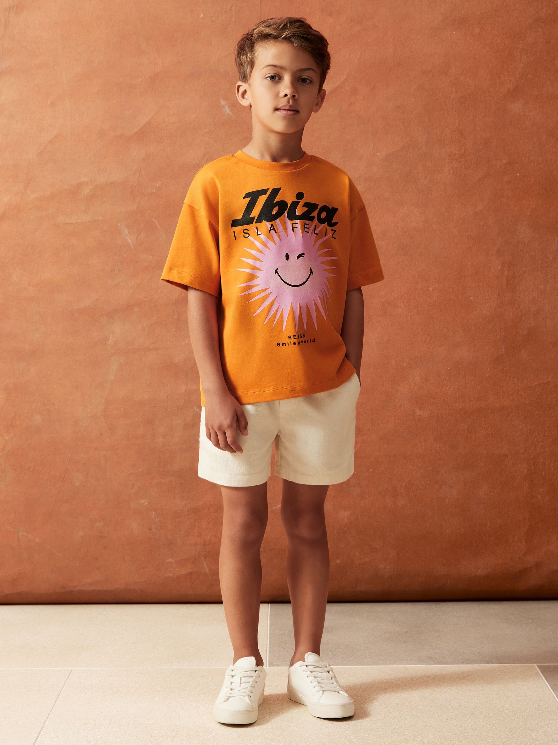 9-13 yrs SmileyWorld | Reiss Sun Motif T-Shirt in Orange - Image 3 of 4
