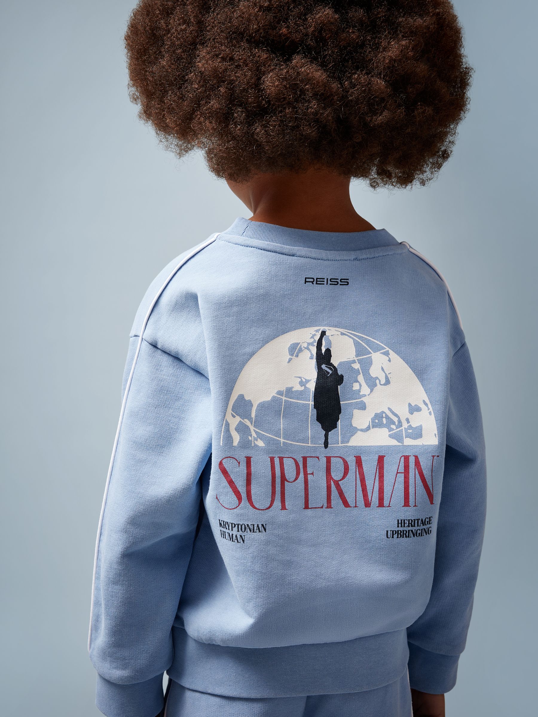 9-13 yrs Superman | Reiss Logo Print Sweatshirt in Light Blue - Image 1 of 5