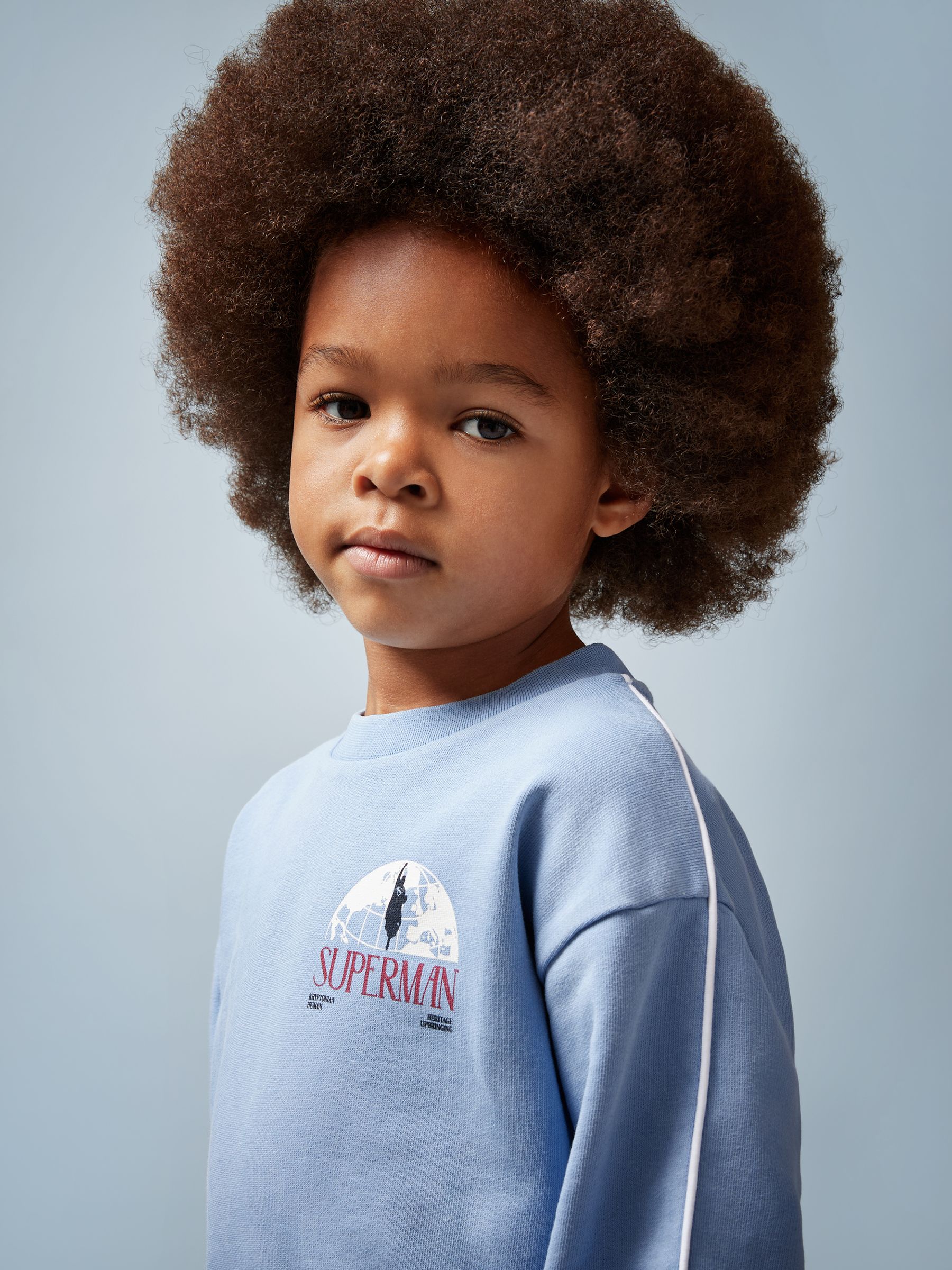 9-13 yrs Superman | Reiss Logo Print Sweatshirt in Light Blue - Image 4 of 5