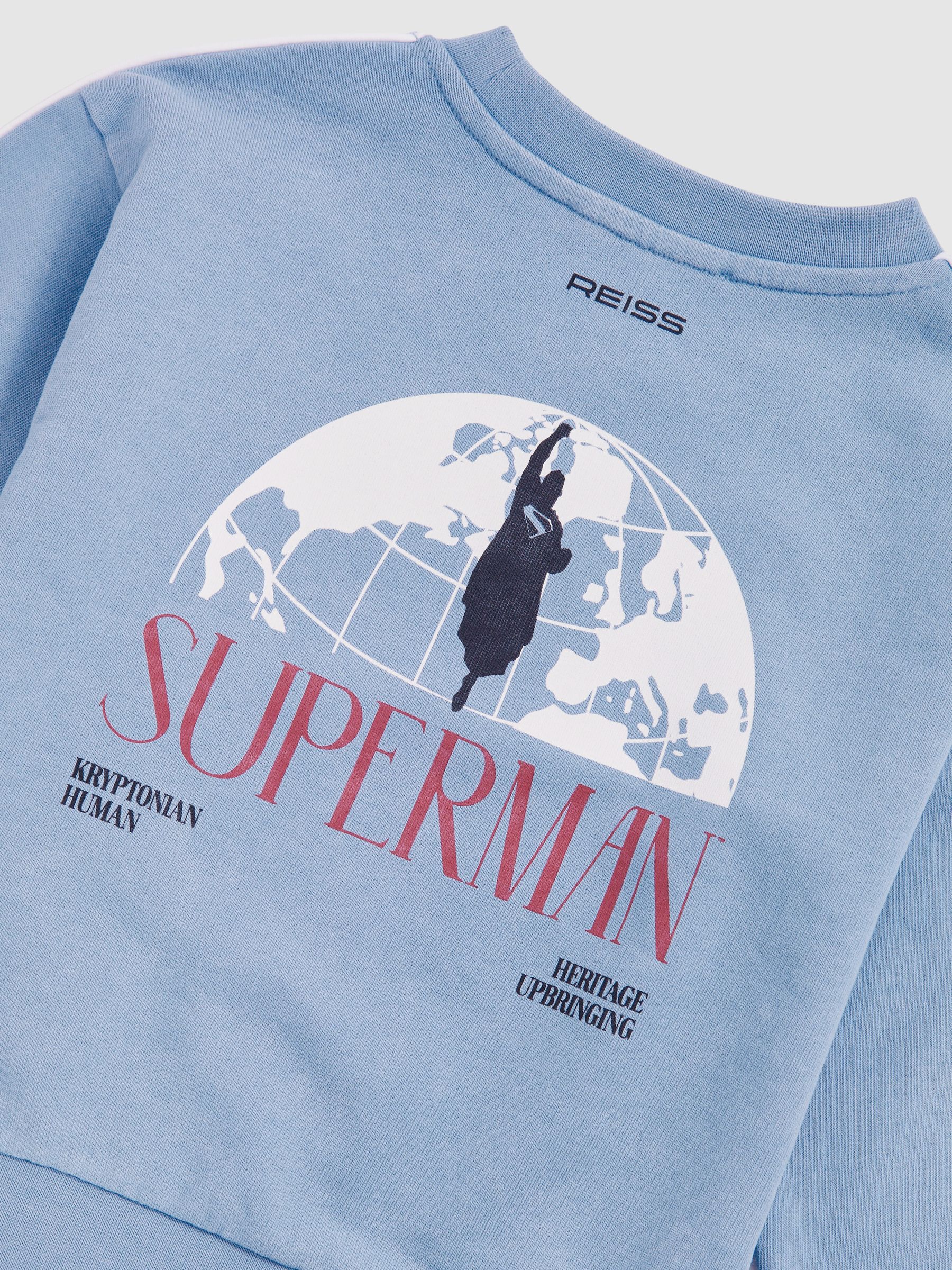 9-13 yrs Superman | Reiss Logo Print Sweatshirt in Light Blue - Image 5 of 5