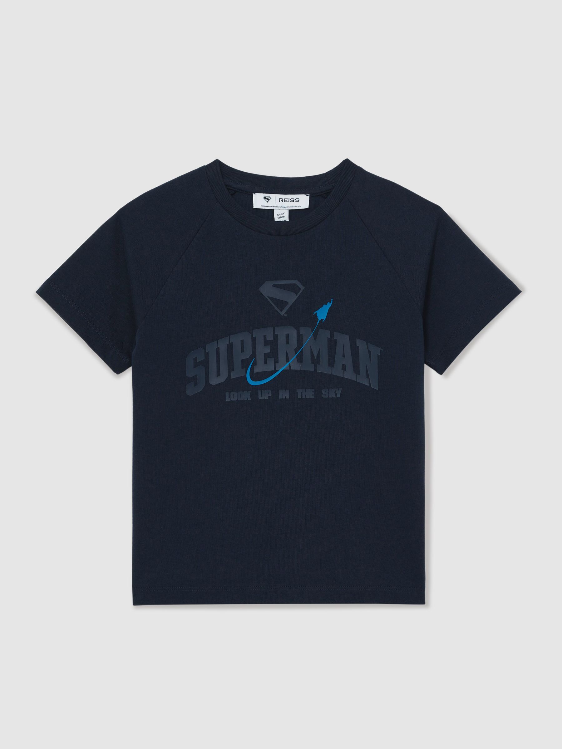 13-14 yrs Superman | Reiss Raglan Logo T-Shirt in Navy Blue - Image 1 of 4 13-14 yrs Superman | Reiss Raglan Logo T-Shirt in Navy Blue - Image 1 of 4
