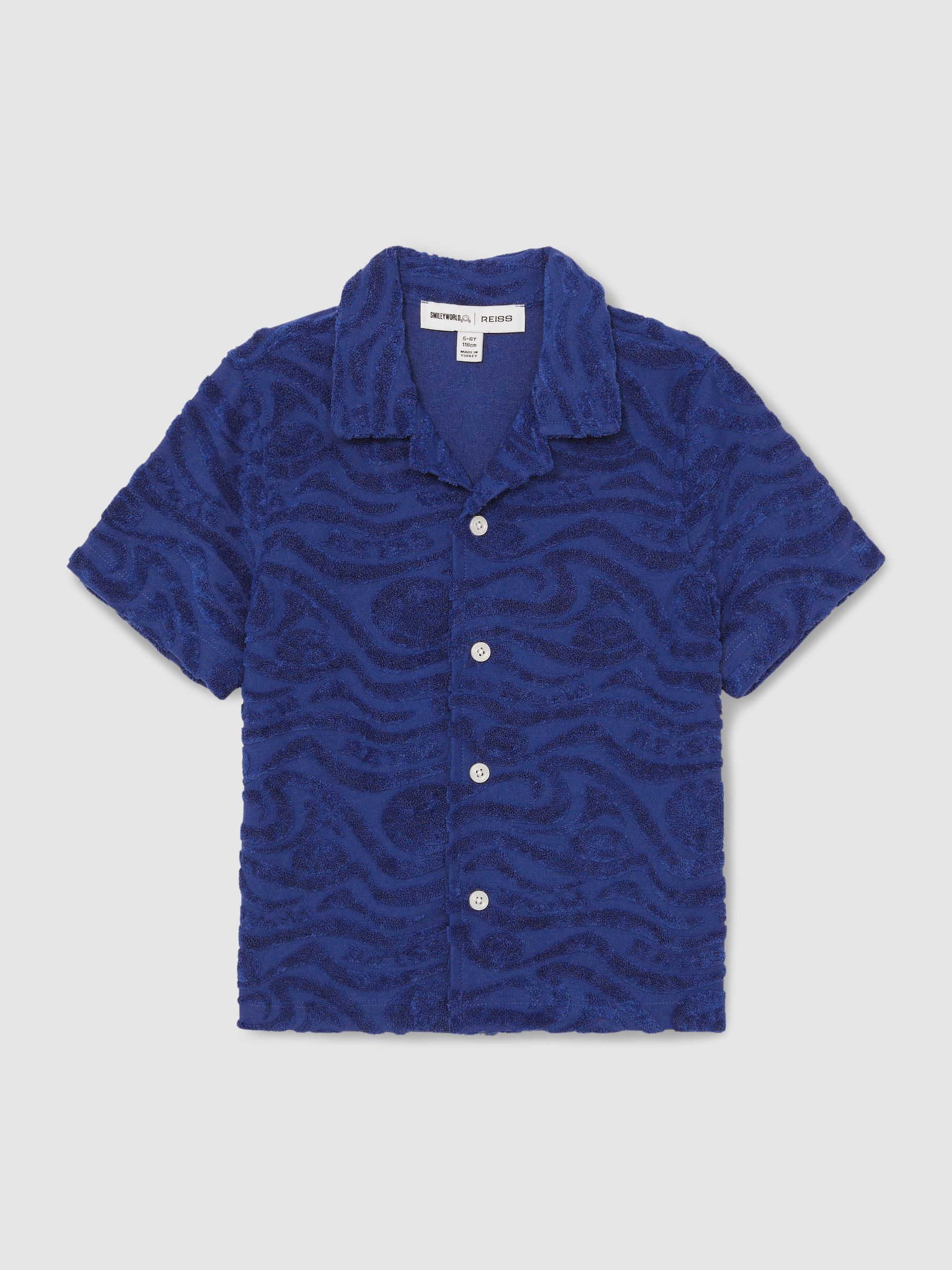 3-9 yrs SmileyWorld | Reiss Wave Texture Shirt in Bright Blue - Image 2 of 4
