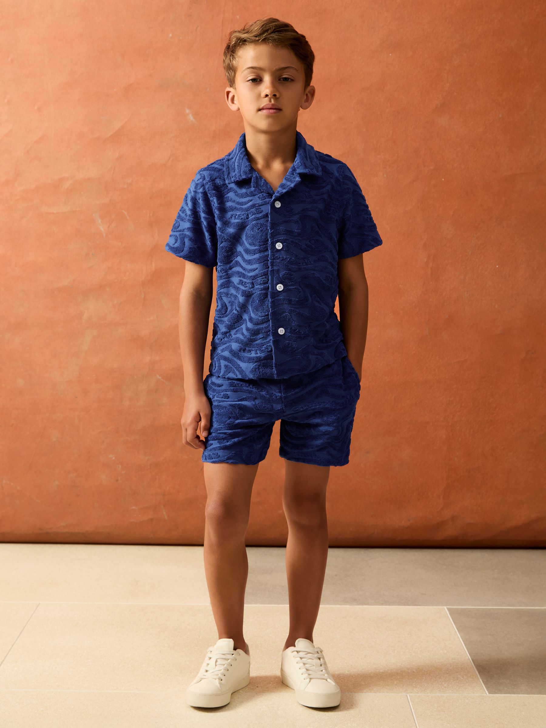 3-9 yrs SmileyWorld | Reiss Wave Texture Shirt in Bright Blue - Image 3 of 4