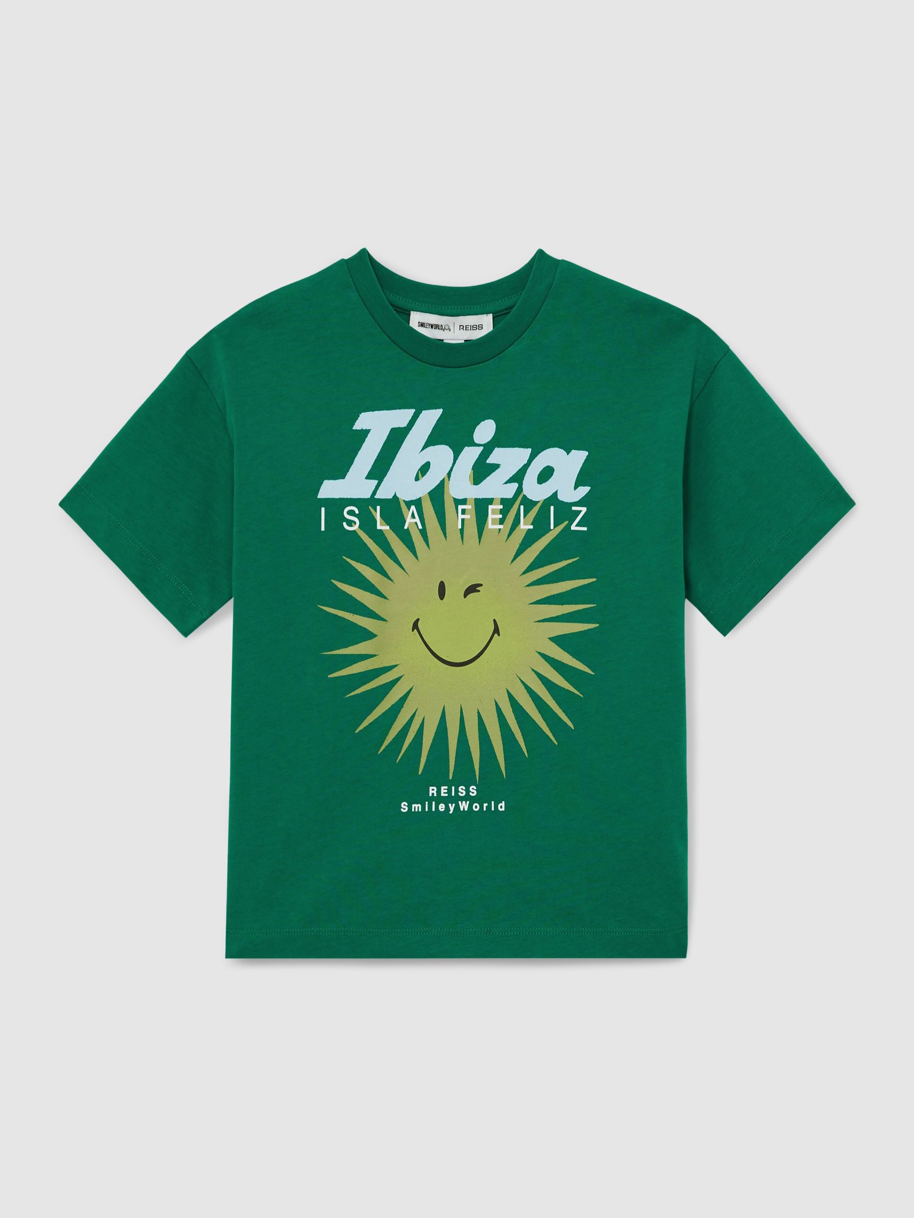 3-9 yrs SmileyWorld | Reiss Sun Motif T-Shirt in Bright Green - Image 2 of 4