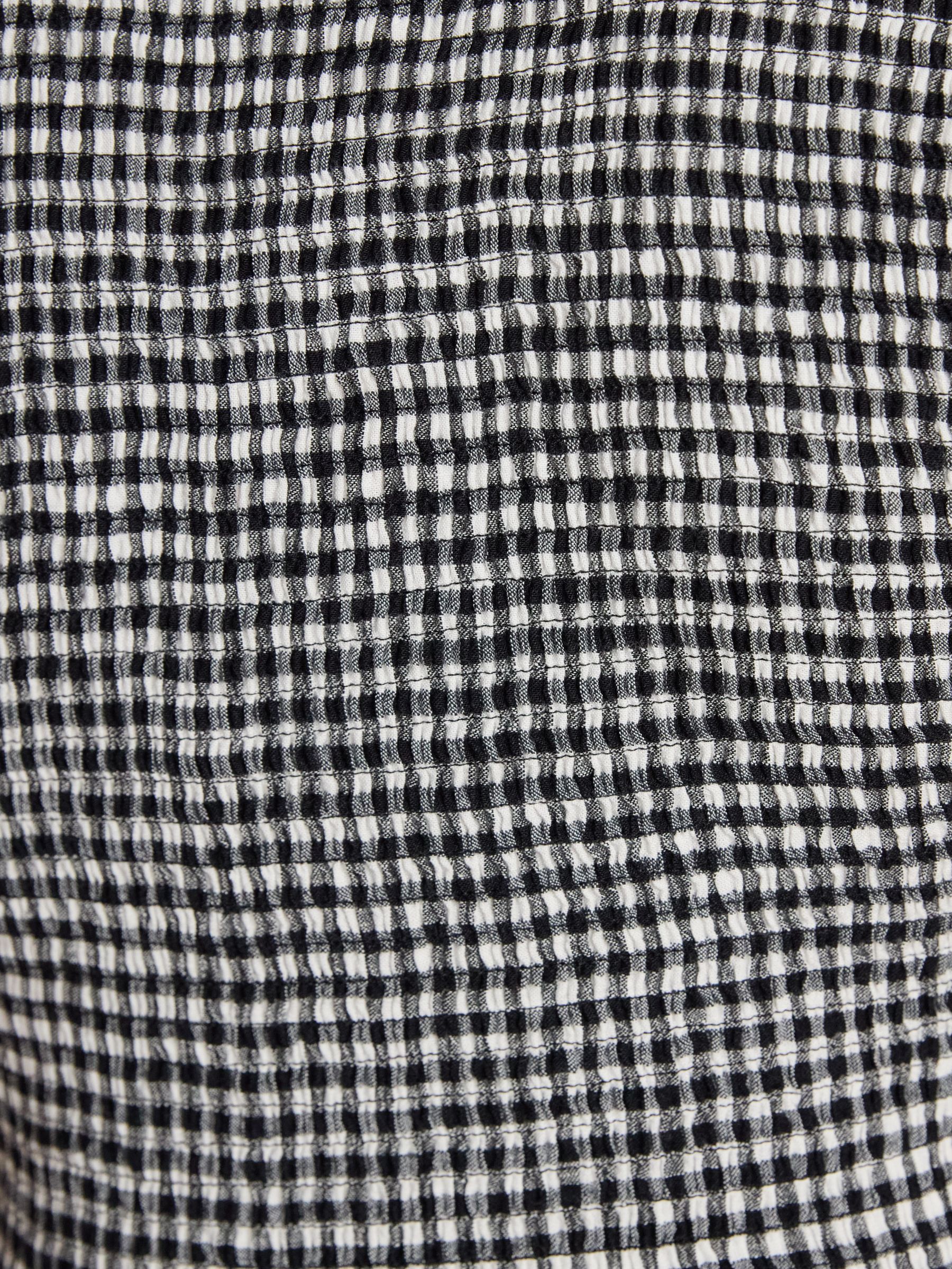 Esme Black Gingham Shirred Midi Dress with V-Neck and Frill Sleeves - Image 5 of 7