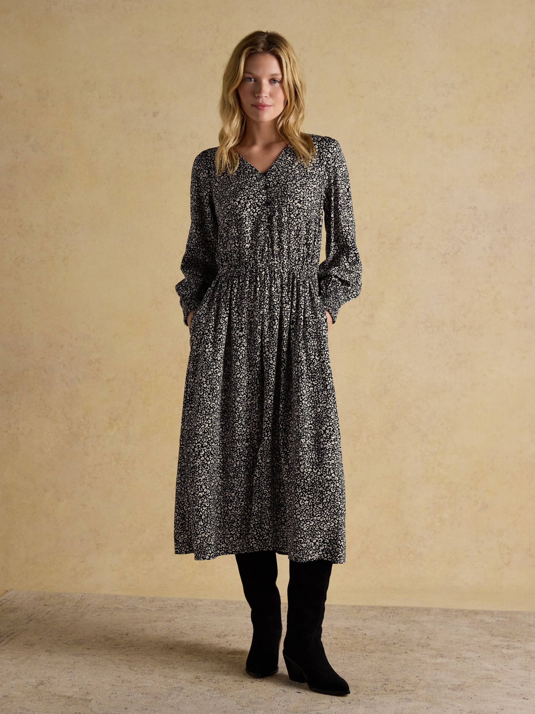 Adele Black V-Neck Long Sleeve Midi Dress - Image 1 of 8