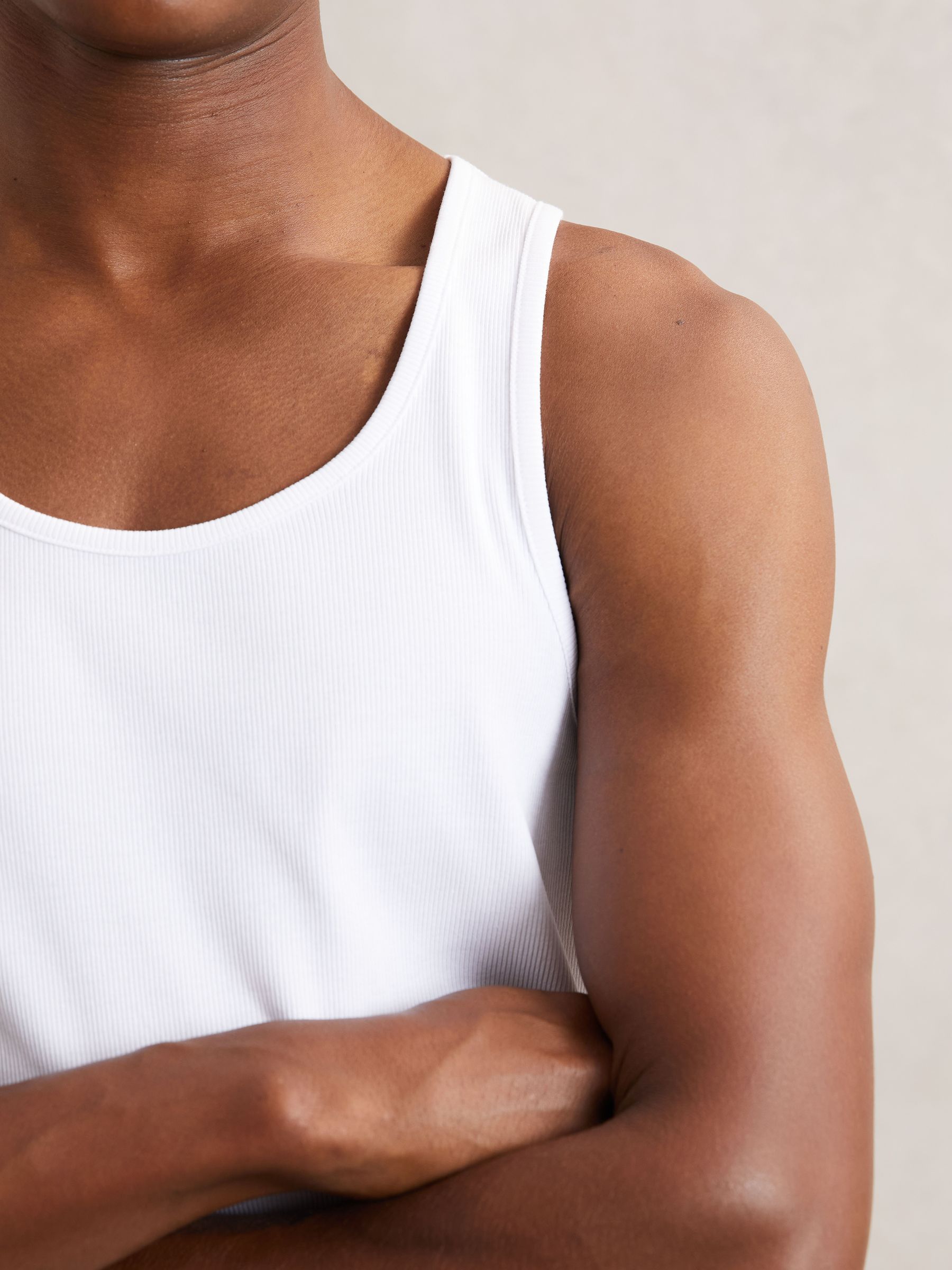 Stretch-Cotton Ribbed Vest in White - Image 4 of 6