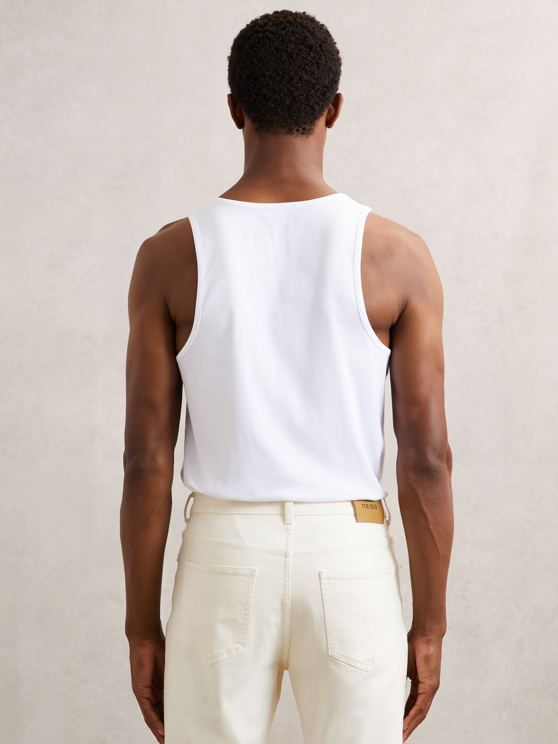 Stretch-Cotton Ribbed Vest in White - Image 5 of 6