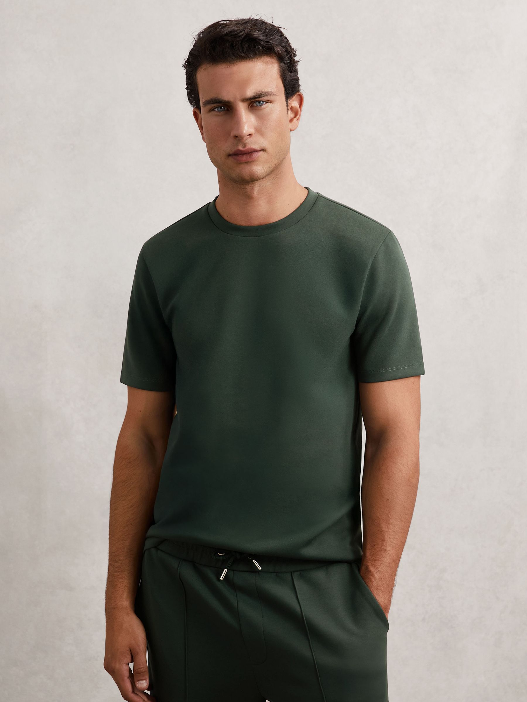 Interlock Jersey Crew Neck T-Shirt in Dark Sage Green - Image 1 of 6