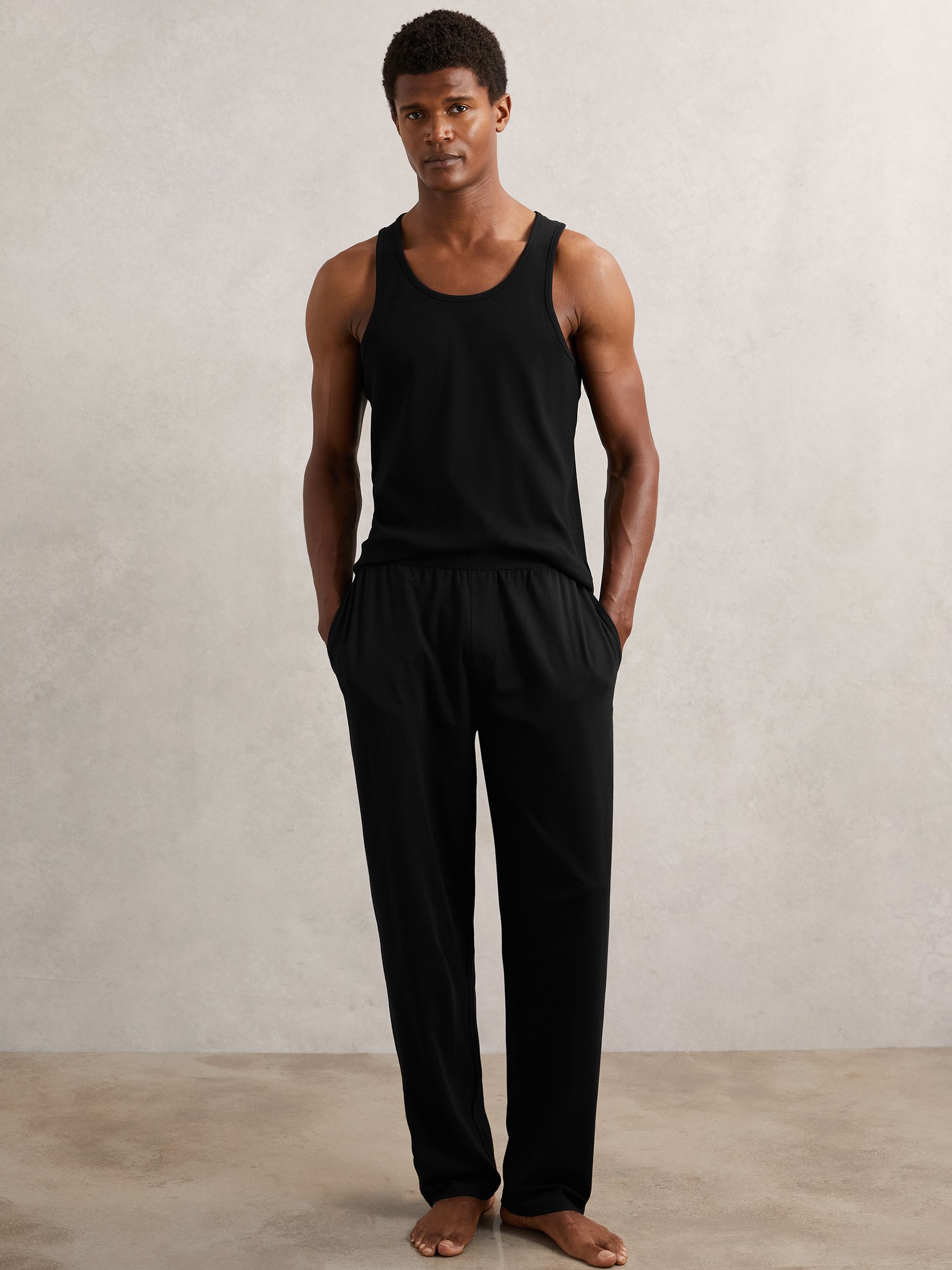 Cotton Jersey Logo-Waistband Joggers with Stretch in Black - Image 1 of 7 Cotton Jersey Logo-Waistband Joggers with Stretch in Black - Image 1 of 7
