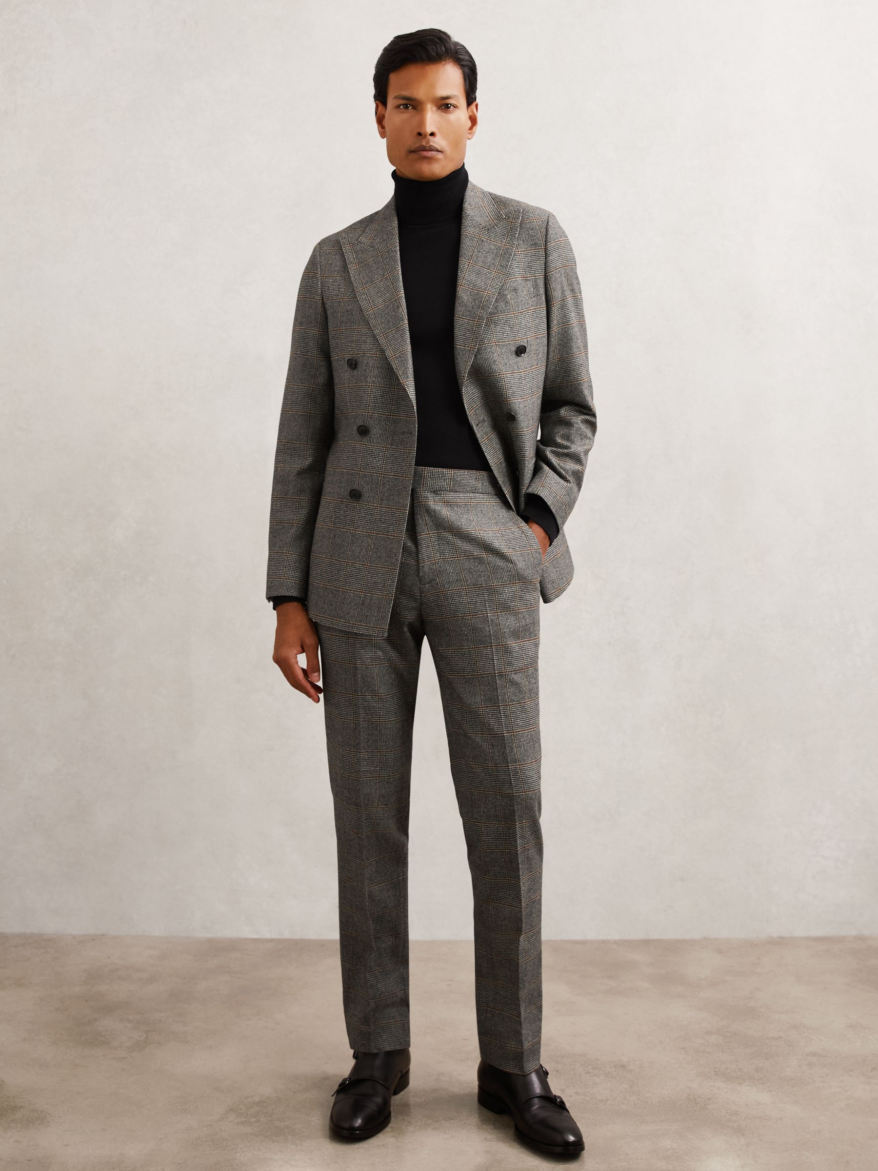 Wool Check Tailored-Fit Suit Trousers in Charcoal Grey - image 4