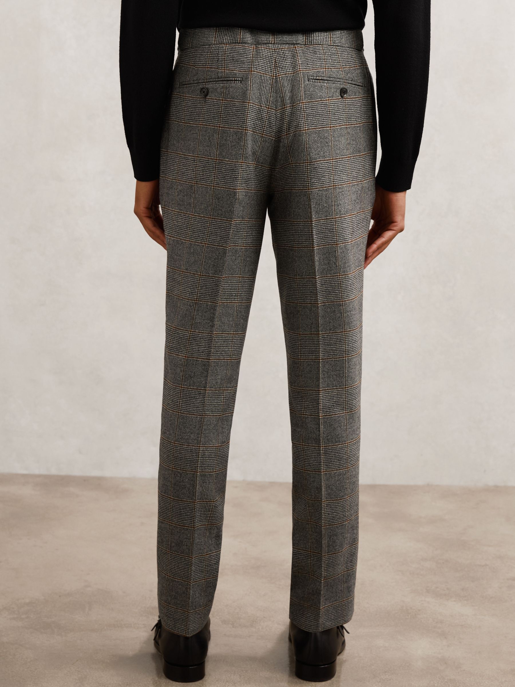 Wool Check Tailored-Fit Suit Trousers in Charcoal Grey - Image 6 of 7