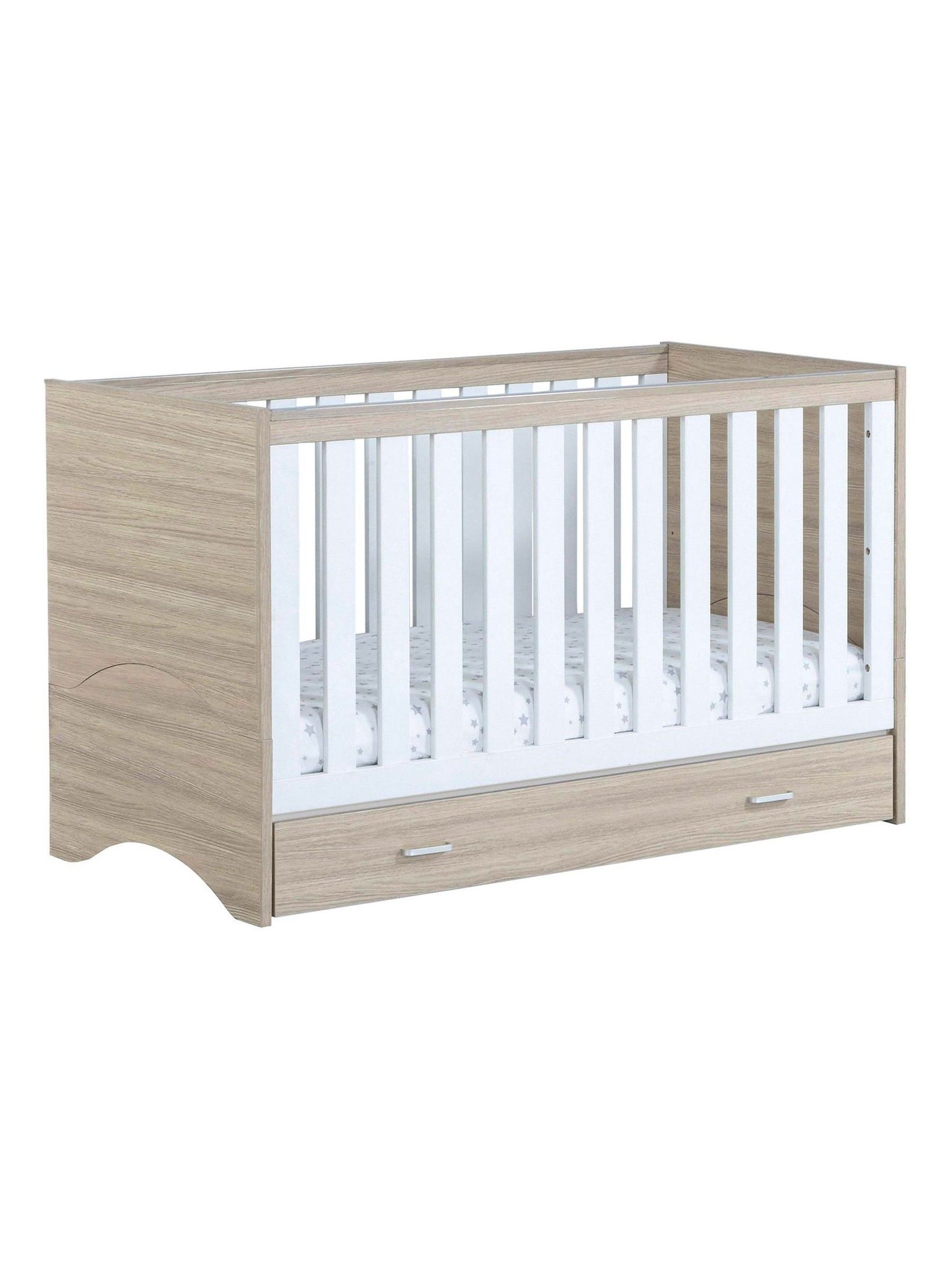 Babymore Oak White Veni Cot Bed With Drawer - Image 5 of 5