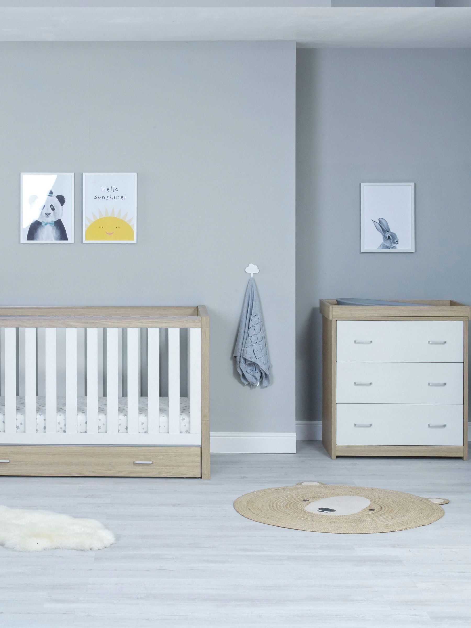 Babymore Oak White 2 Piece Luno Furniture Set with Drawer - Image 1 of 4