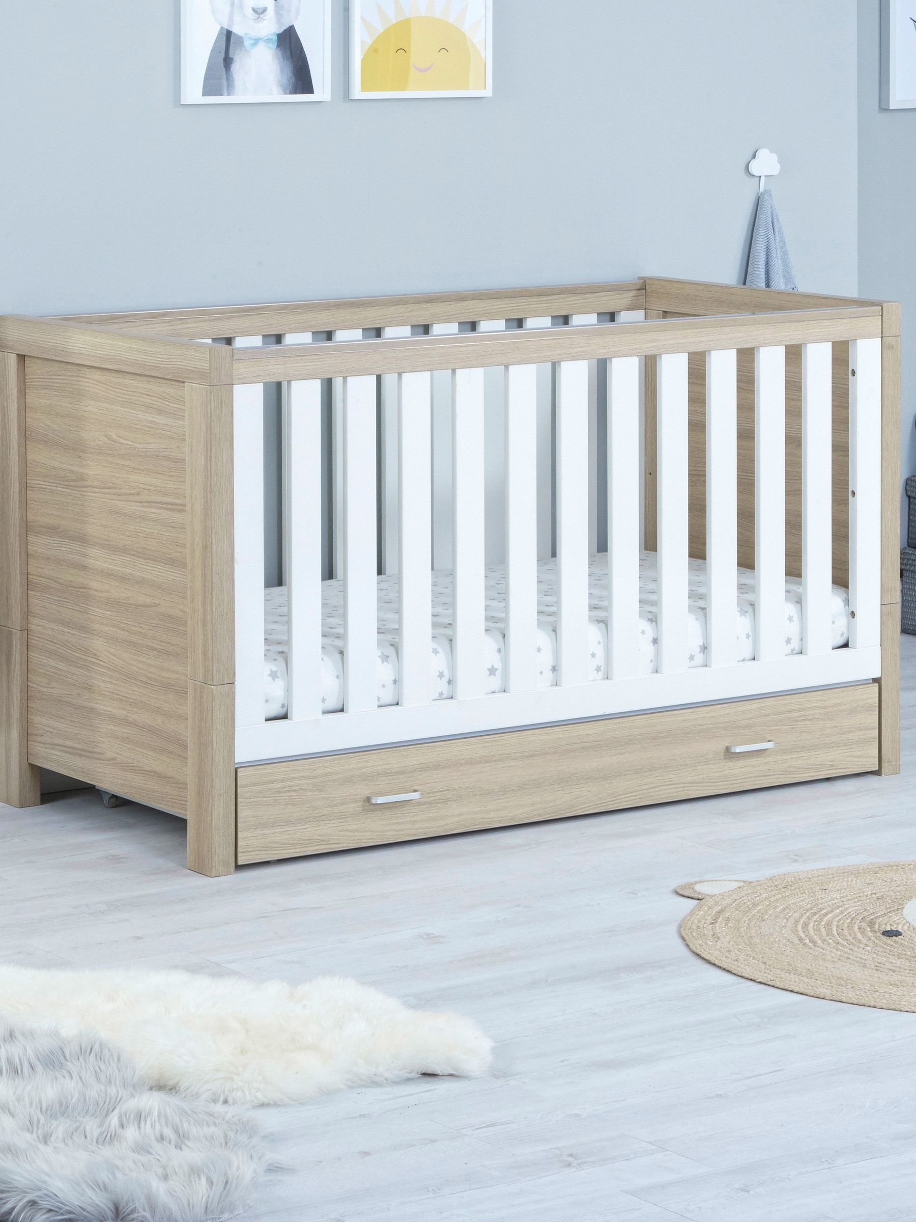 Babymore Oak White 2 Piece Luno Furniture Set with Drawer - Image 2 of 4