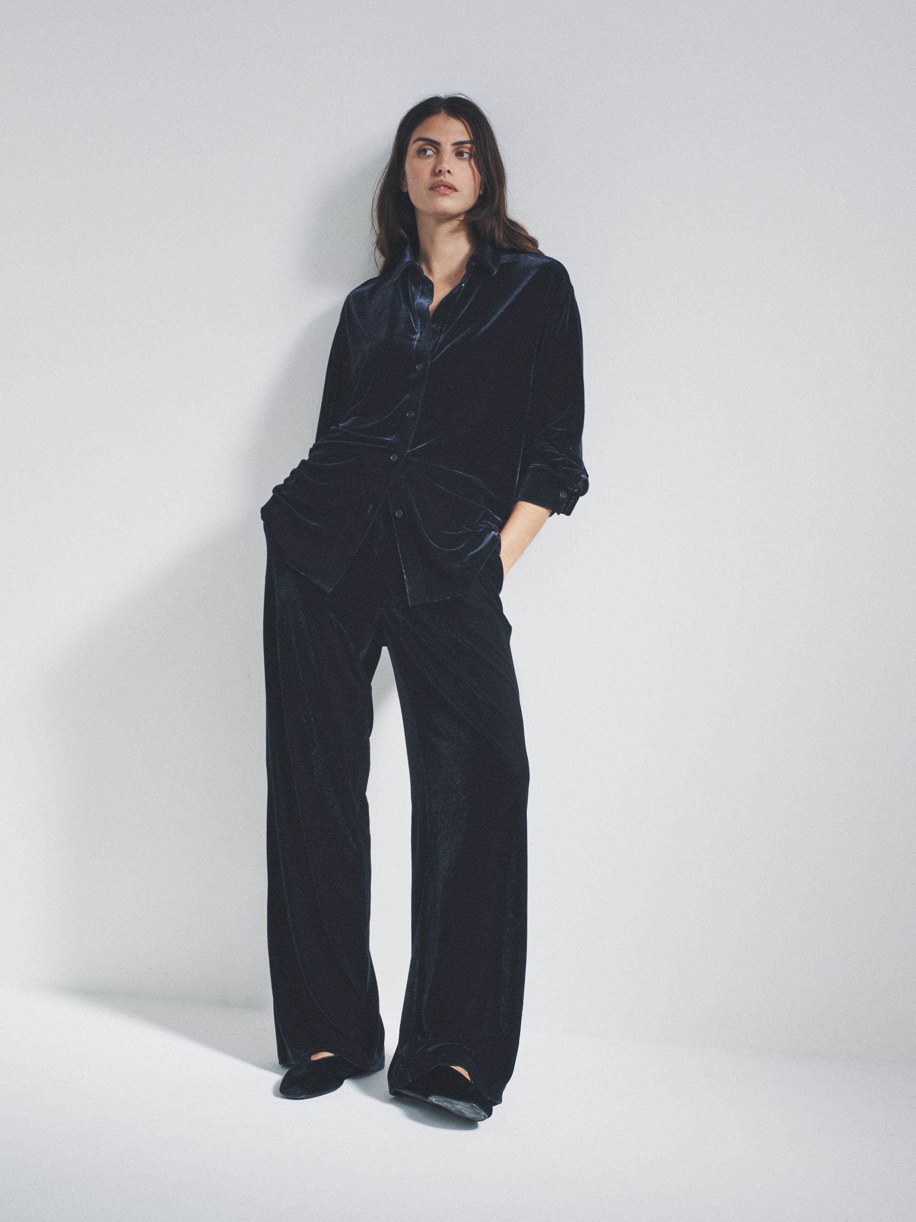 Black 2 Piece Velvet Shirt and Trousers Set - Image 2 of 6