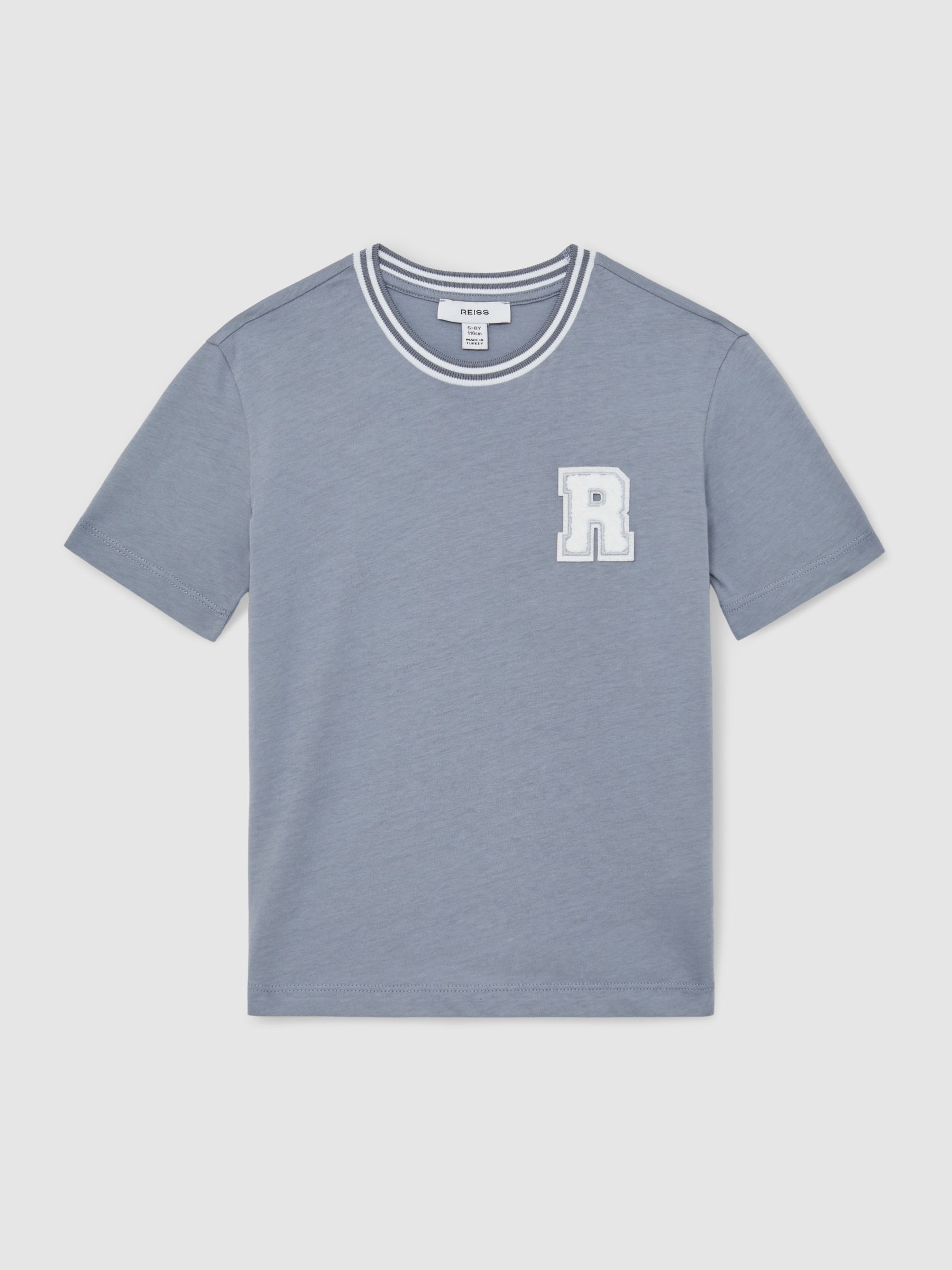 3-9 yrs Cotton Letter Patch T-Shirt in Airforce Blue - Image 2 of 4