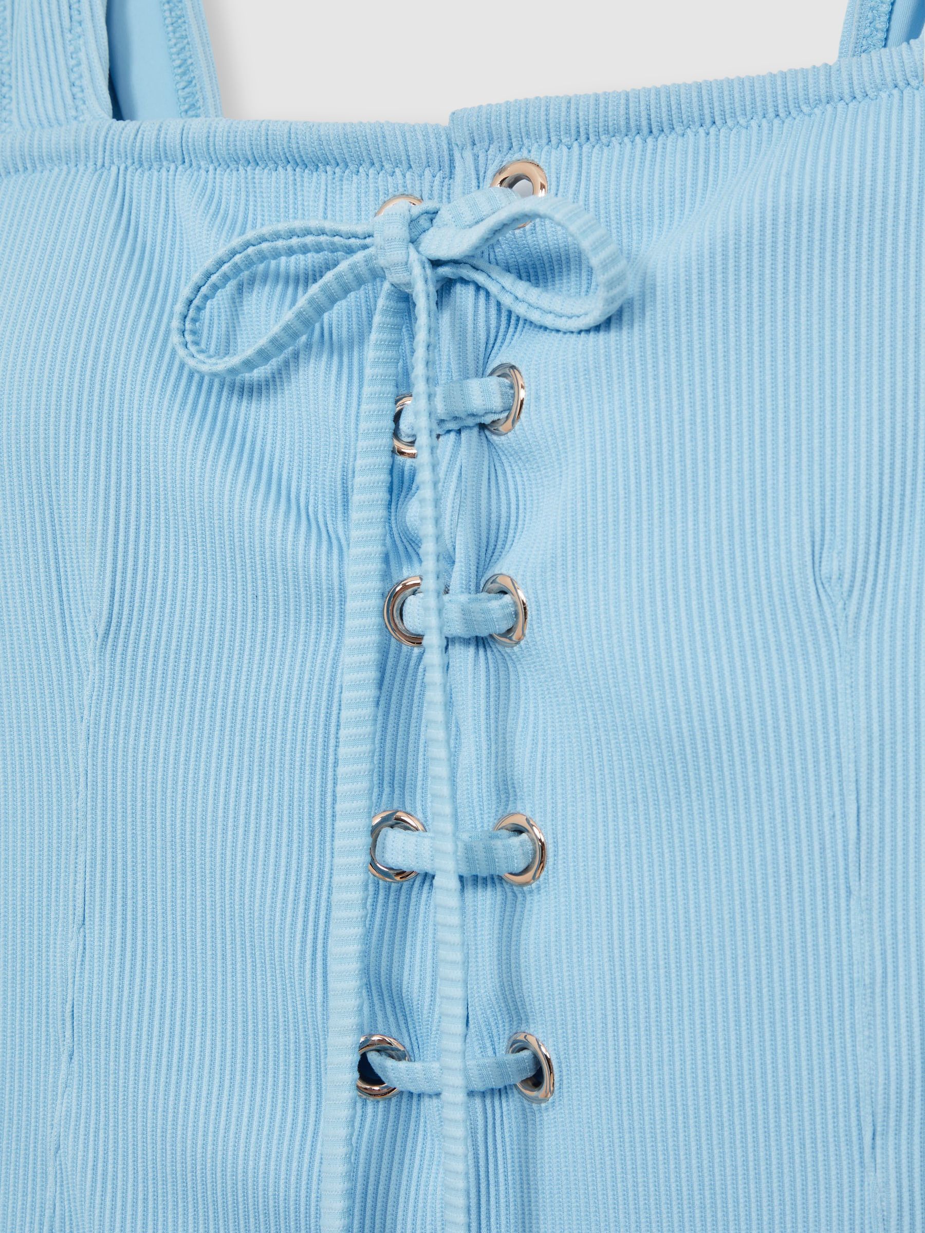 Ribbed Lace-Up Swimsuit in Blue - Image 5 of 5