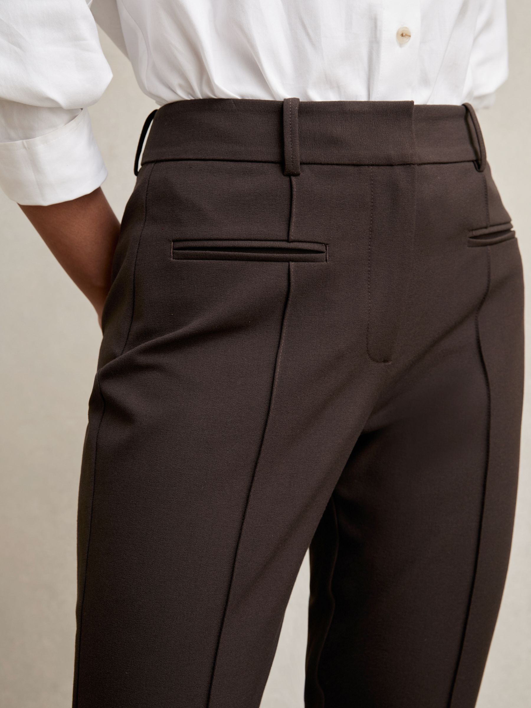 Reiss Petite Pintuck Tapered Trousers in Chocolate Brown | REISS Reiss Petite Pintuck Tapered Trousers in Chocolate Brown | REISS
