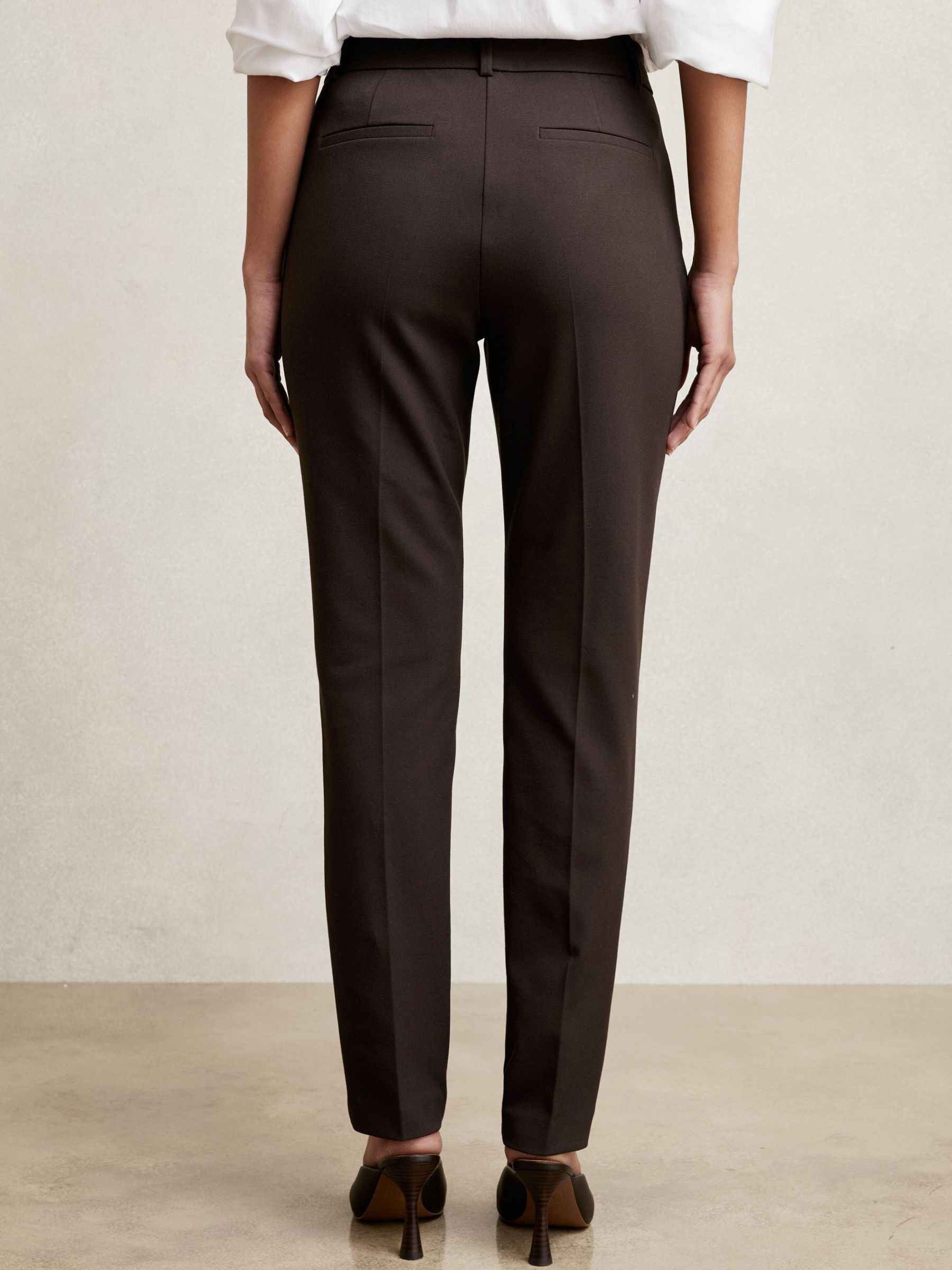Reiss Petite Pintuck Tapered Trousers in Chocolate Brown | REISS