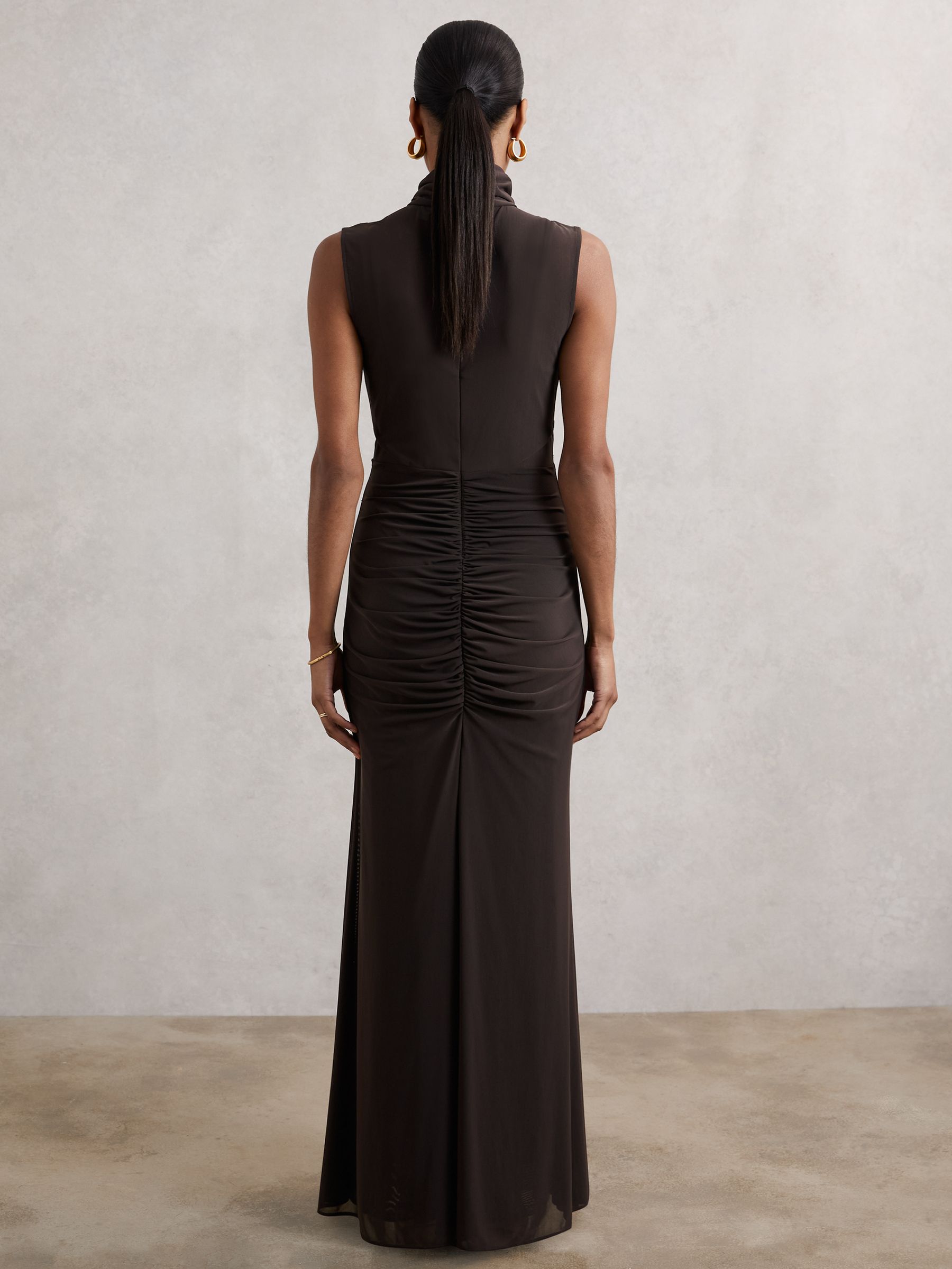 【海外限定】REISSワンピース☆Taupe Daniella Sheer Ruched Max Reiss Petite Daniella Ruched Maxi Dress, Taupe