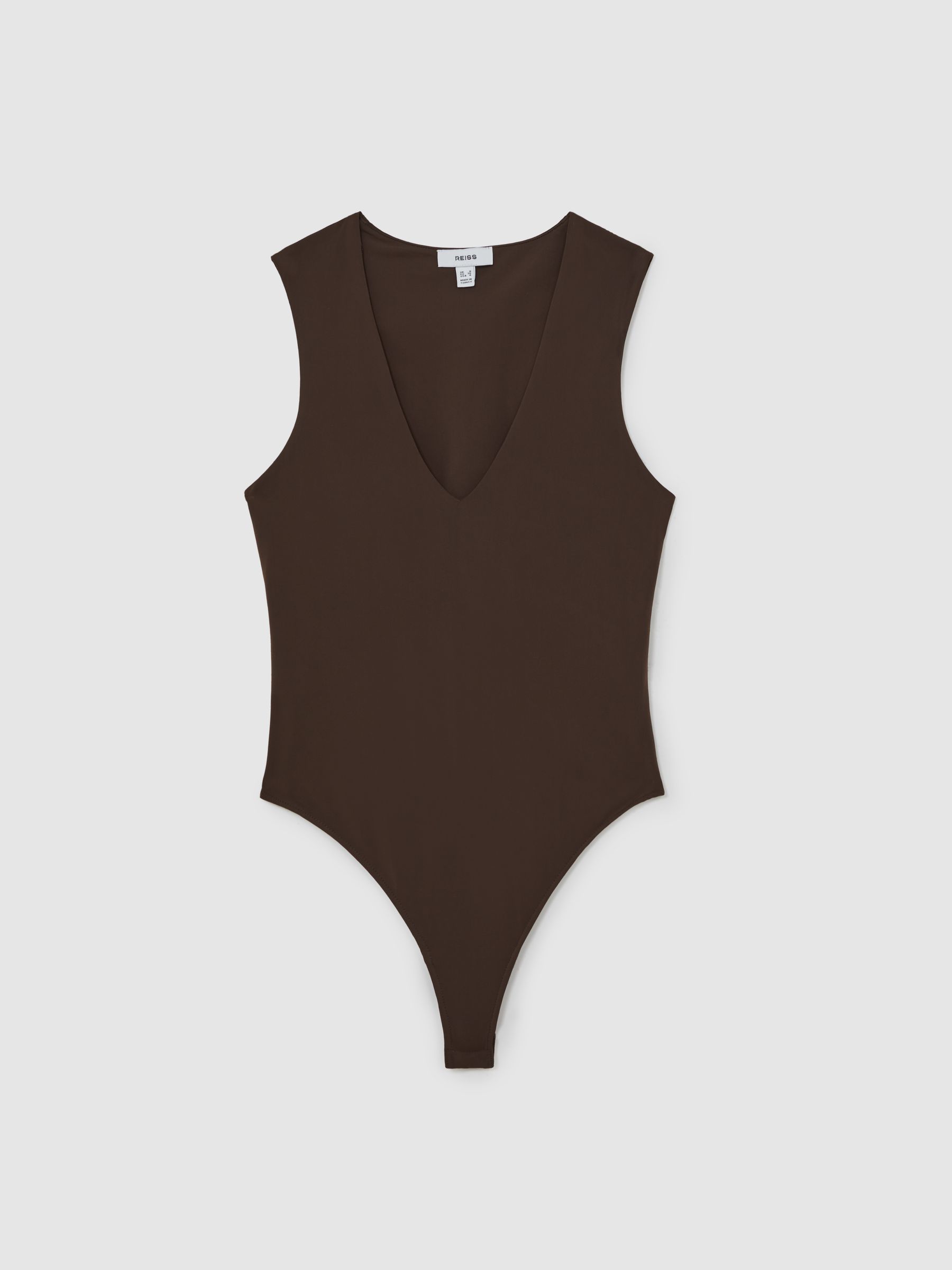 V-Neck Sleeveless Bodysuit in Chocolate Brown - Image 2 of 7