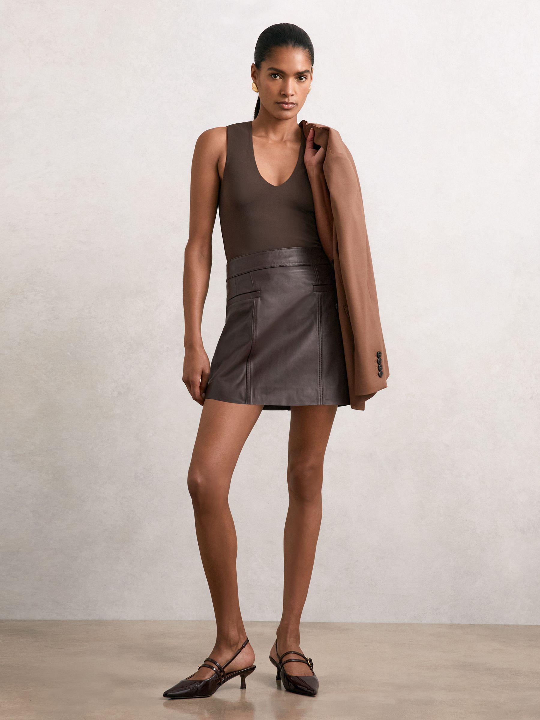 V-Neck Sleeveless Bodysuit in Chocolate Brown - Image 3 of 7
