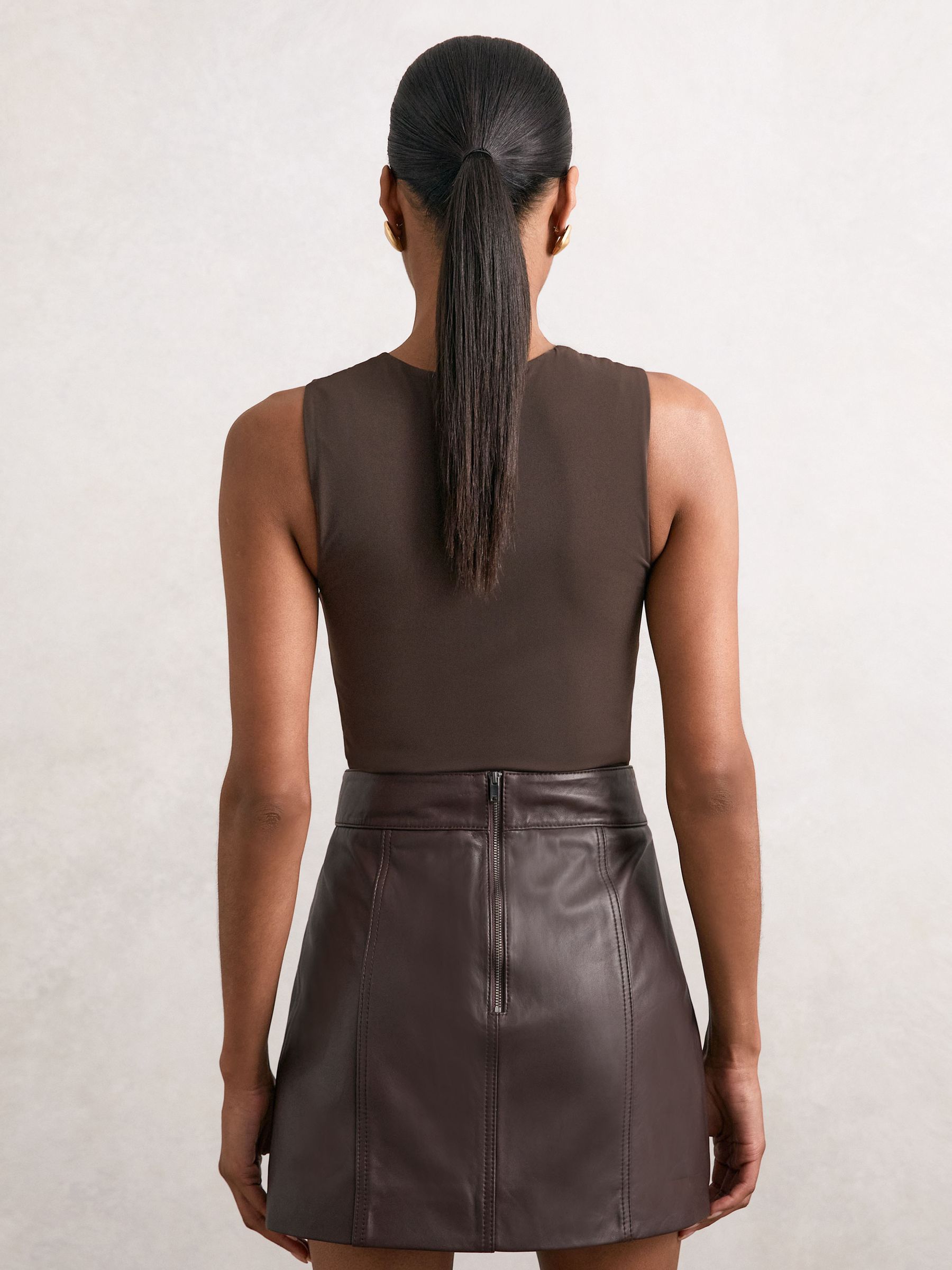 V-Neck Sleeveless Bodysuit in Chocolate Brown - Image 6 of 7